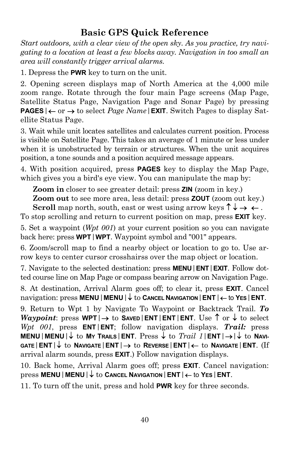 Basic gps quick reference | Lowrance electronic Lowrance GlobalMap 5300C iGPS User Manual | Page 48 / 172