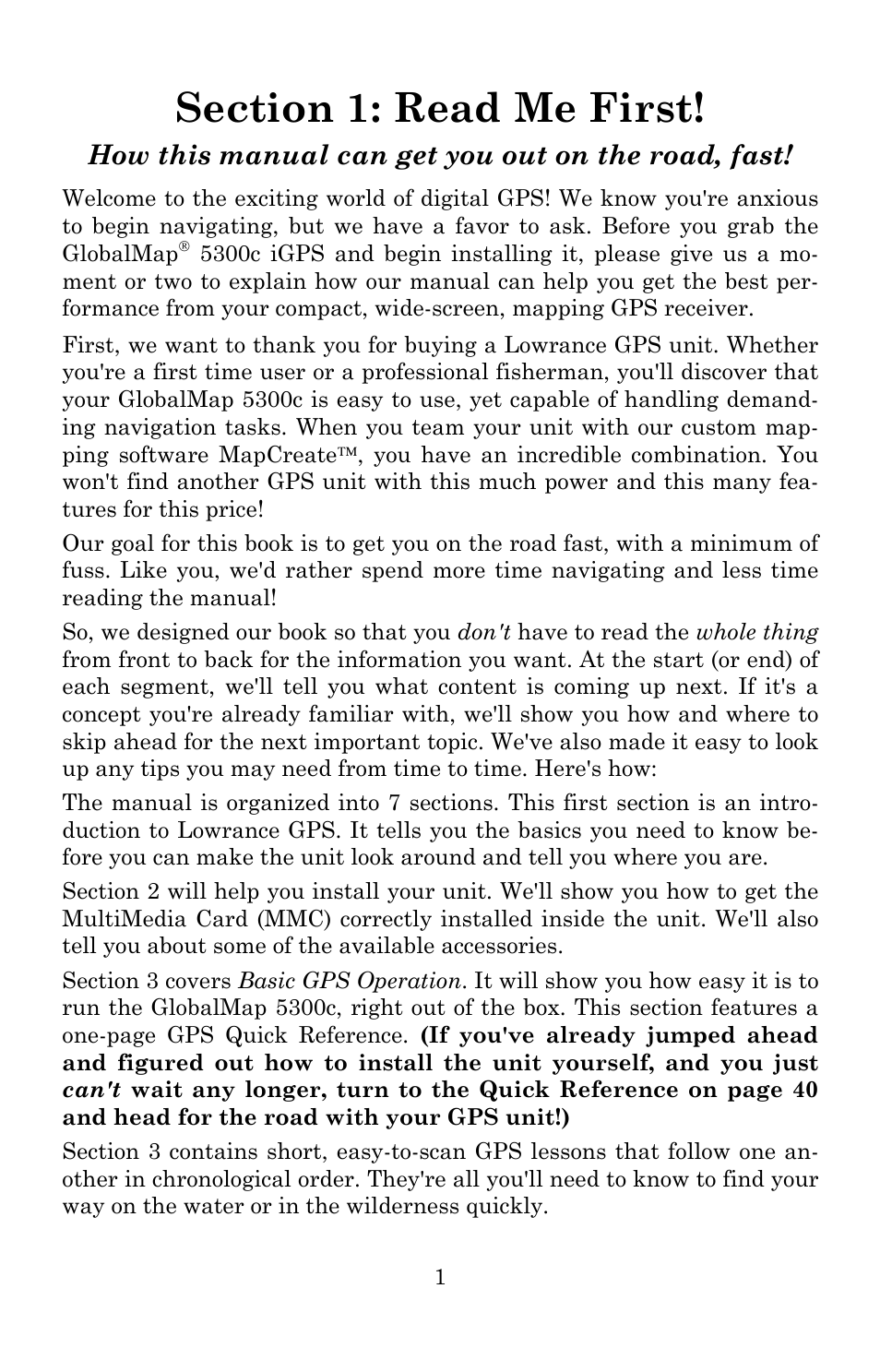 How this manual can get you out on the road, fast | Lowrance electronic Lowrance GlobalMap 5300C iGPS User Manual | Page 9 / 172