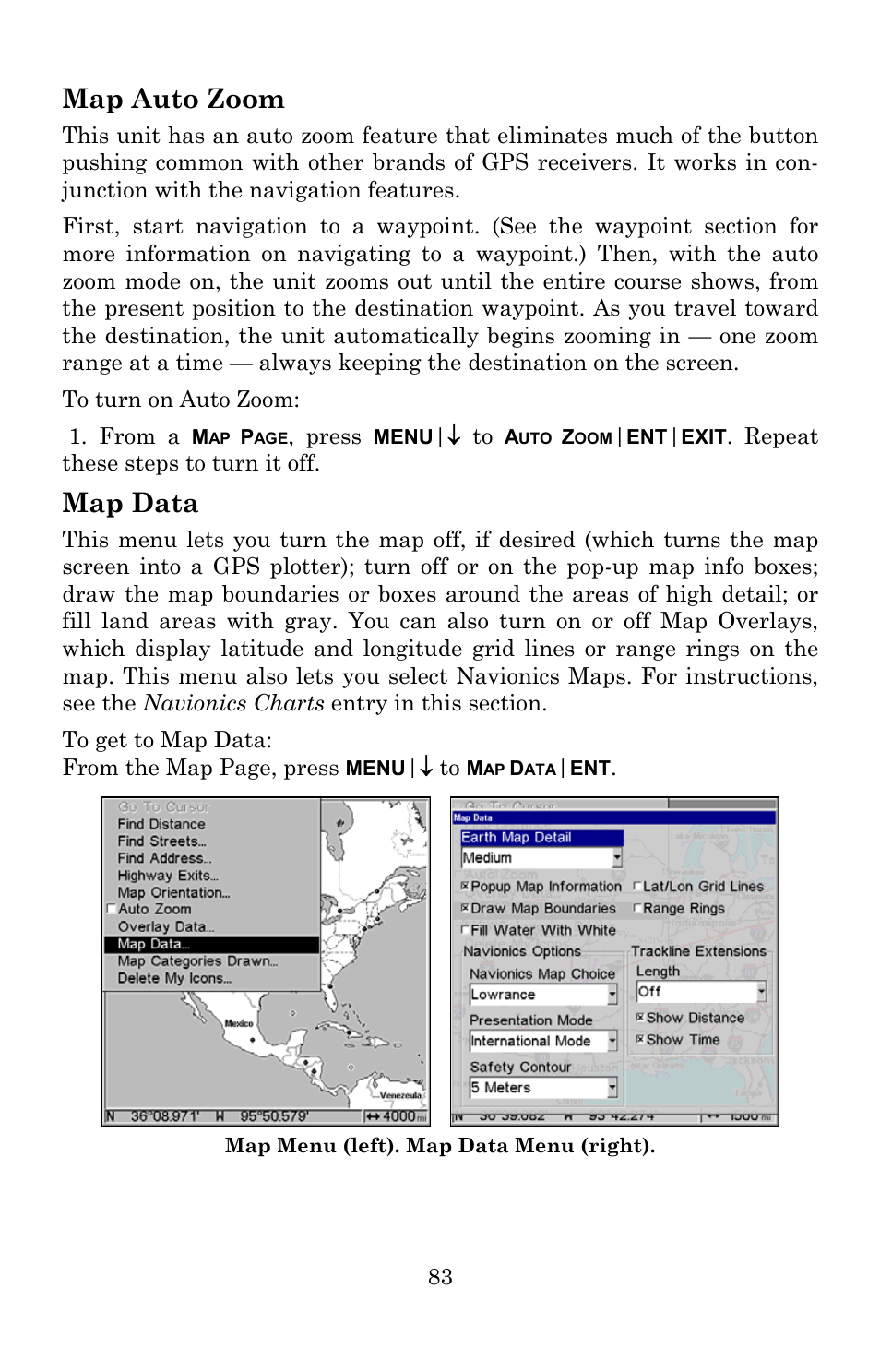 Map auto zoom, Map data | Lowrance electronic Lowrance GlobalMap 5300C iGPS User Manual | Page 91 / 172