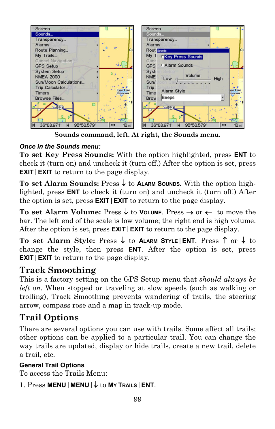 Track smoothing, Trail options | Lowrance electronic Lowrance GlobalMap 5200C User Manual | Page 105 / 164