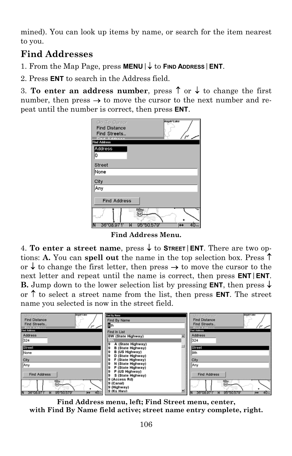 Find addresses | Lowrance electronic Lowrance GlobalMap 5200C User Manual | Page 112 / 164