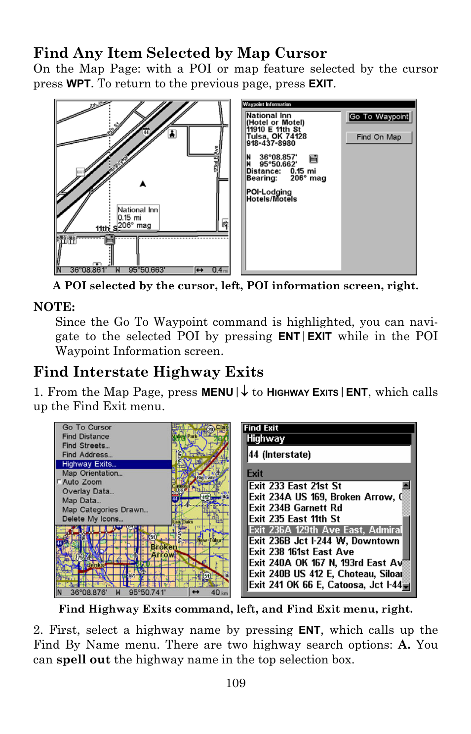 Find any item selected by map cursor, Find interstate highway exits | Lowrance electronic Lowrance GlobalMap 5200C User Manual | Page 115 / 164