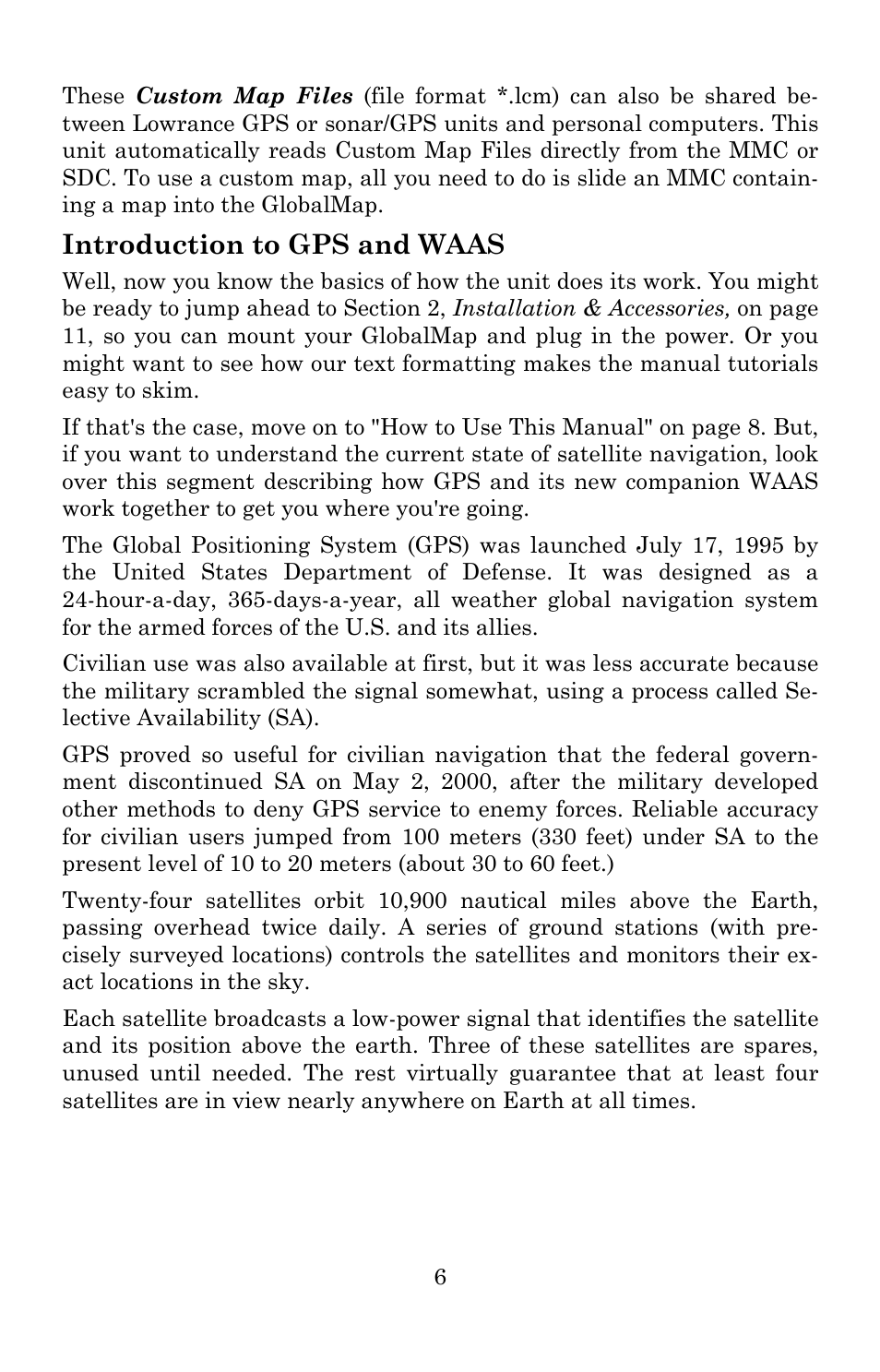 Introduction to gps and waas | Lowrance electronic Lowrance GlobalMap 5200C User Manual | Page 12 / 164