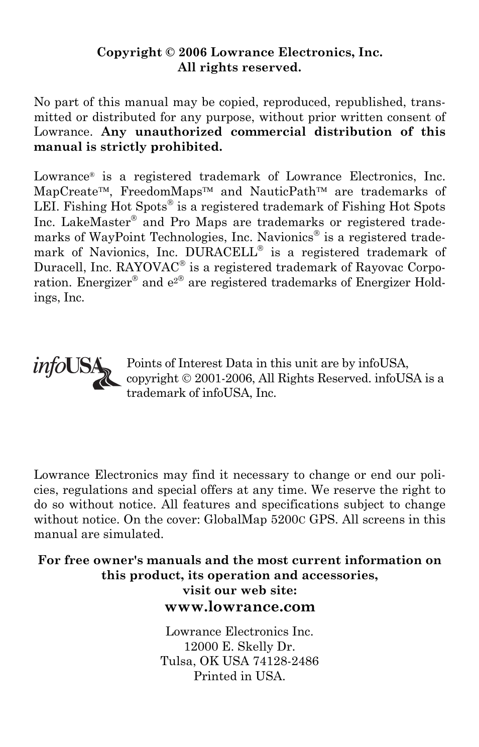 Lowrance electronic Lowrance GlobalMap 5200C User Manual | Page 2 / 164