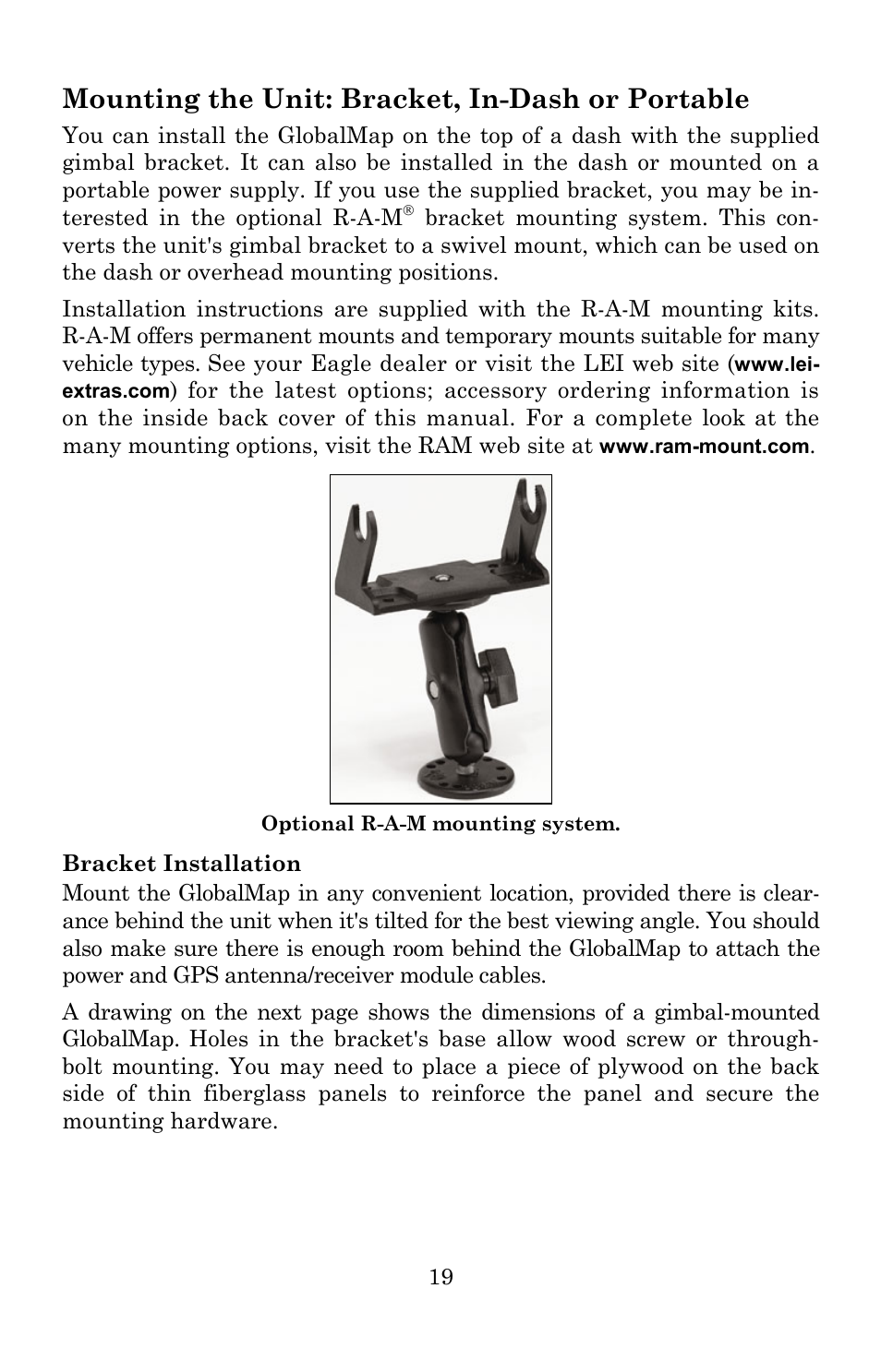 Mounting the unit: bracket, in-dash or portable | Lowrance electronic Lowrance GlobalMap 5200C User Manual | Page 25 / 164