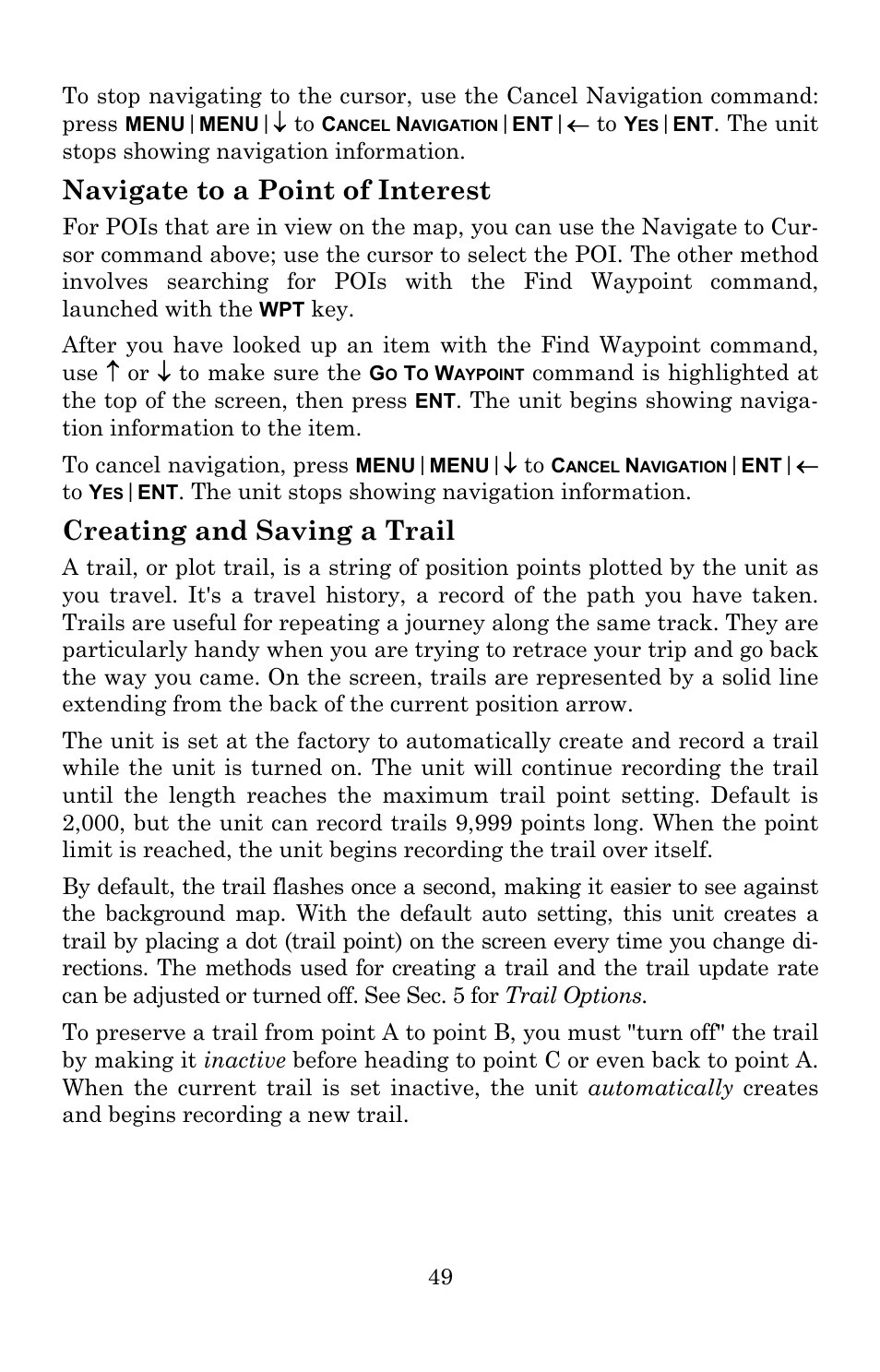 Navigate to a point of interest, Creating and saving a trail | Lowrance electronic Lowrance GlobalMap 5200C User Manual | Page 55 / 164