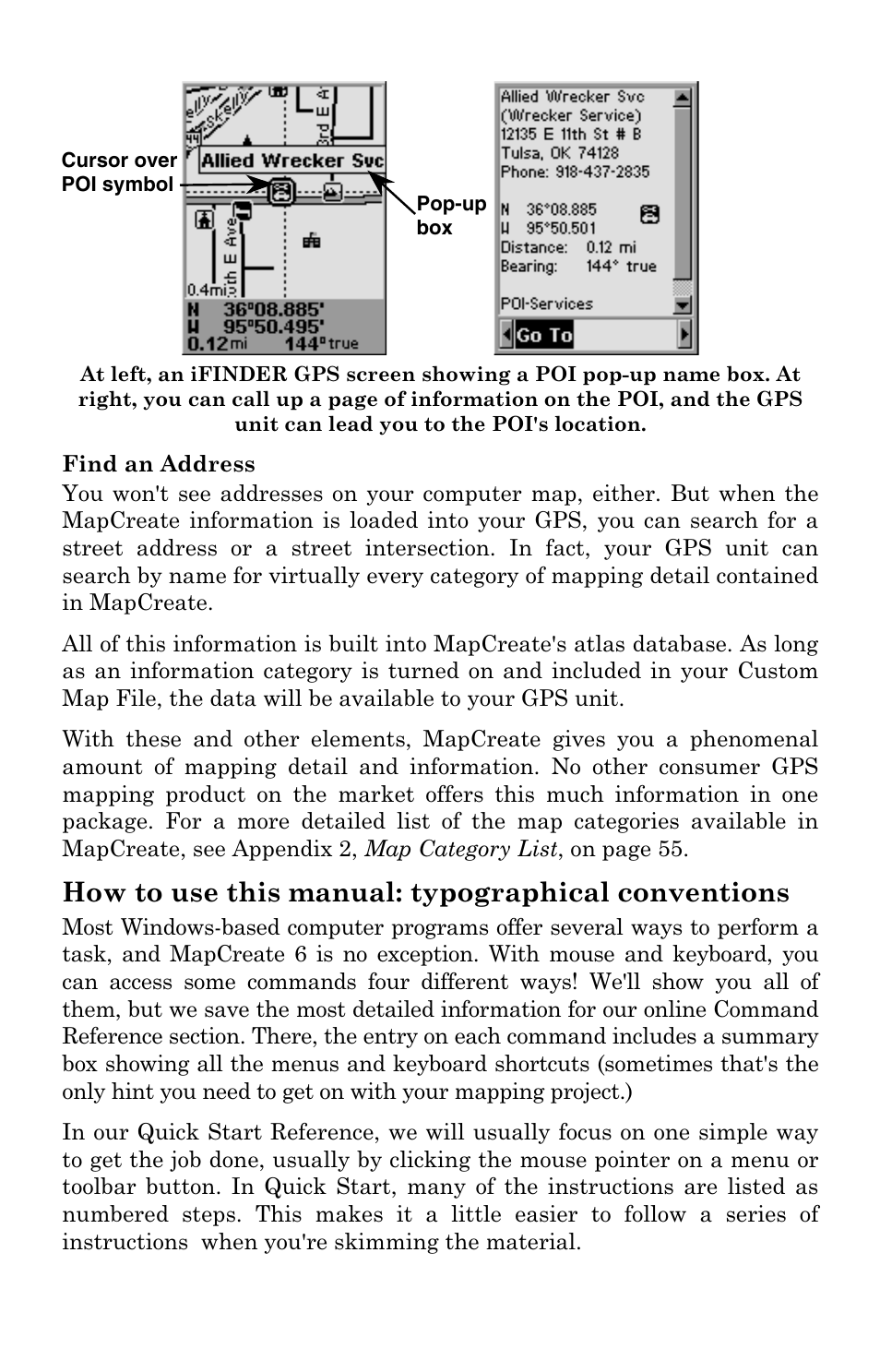 How to use this manual: typographical conventions | Lowrance electronic MapCreate 6 User Manual | Page 14 / 80