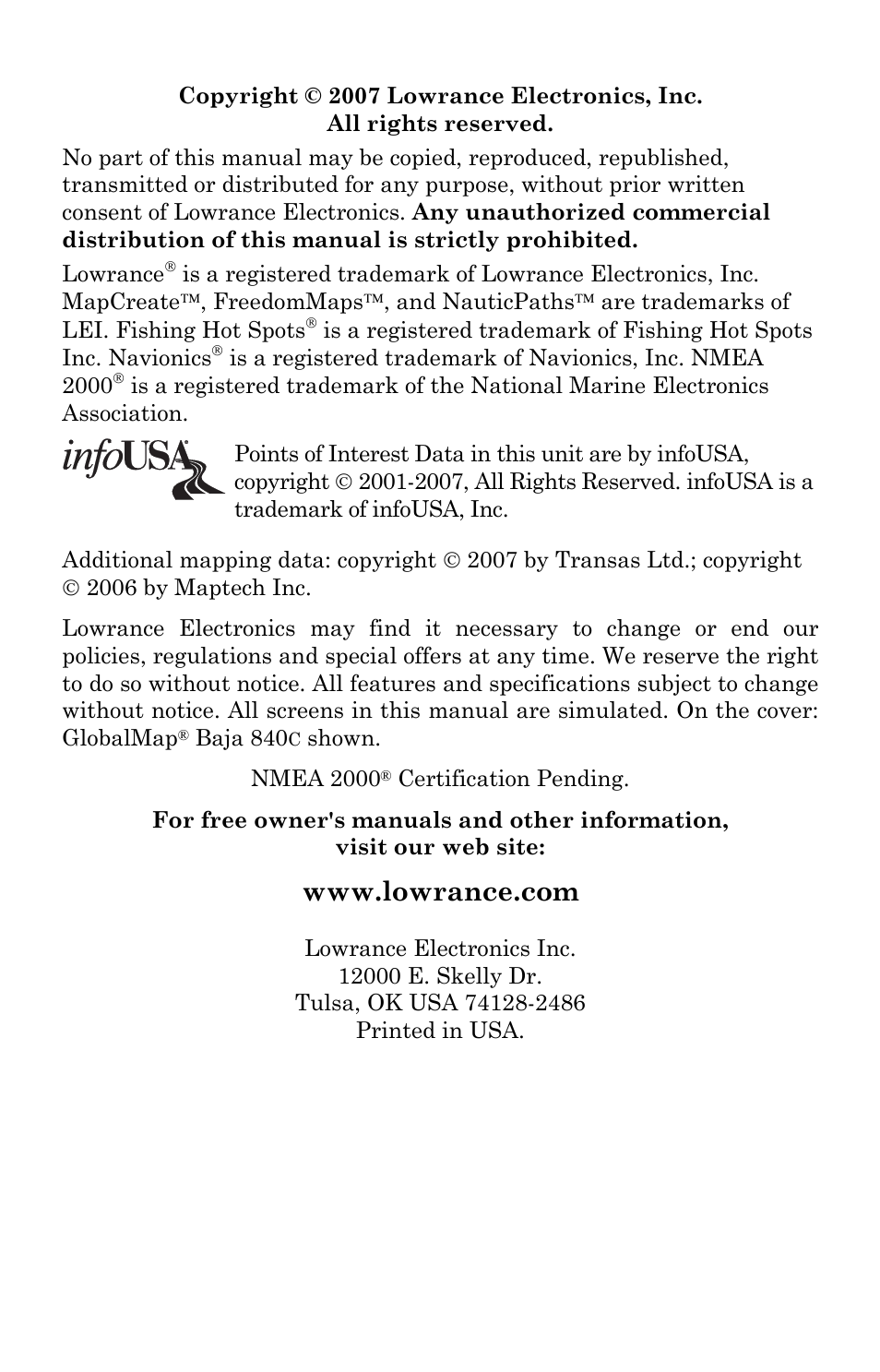 Lowrance electronic GlobalMap Baja 840C User Manual | Page 2 / 164