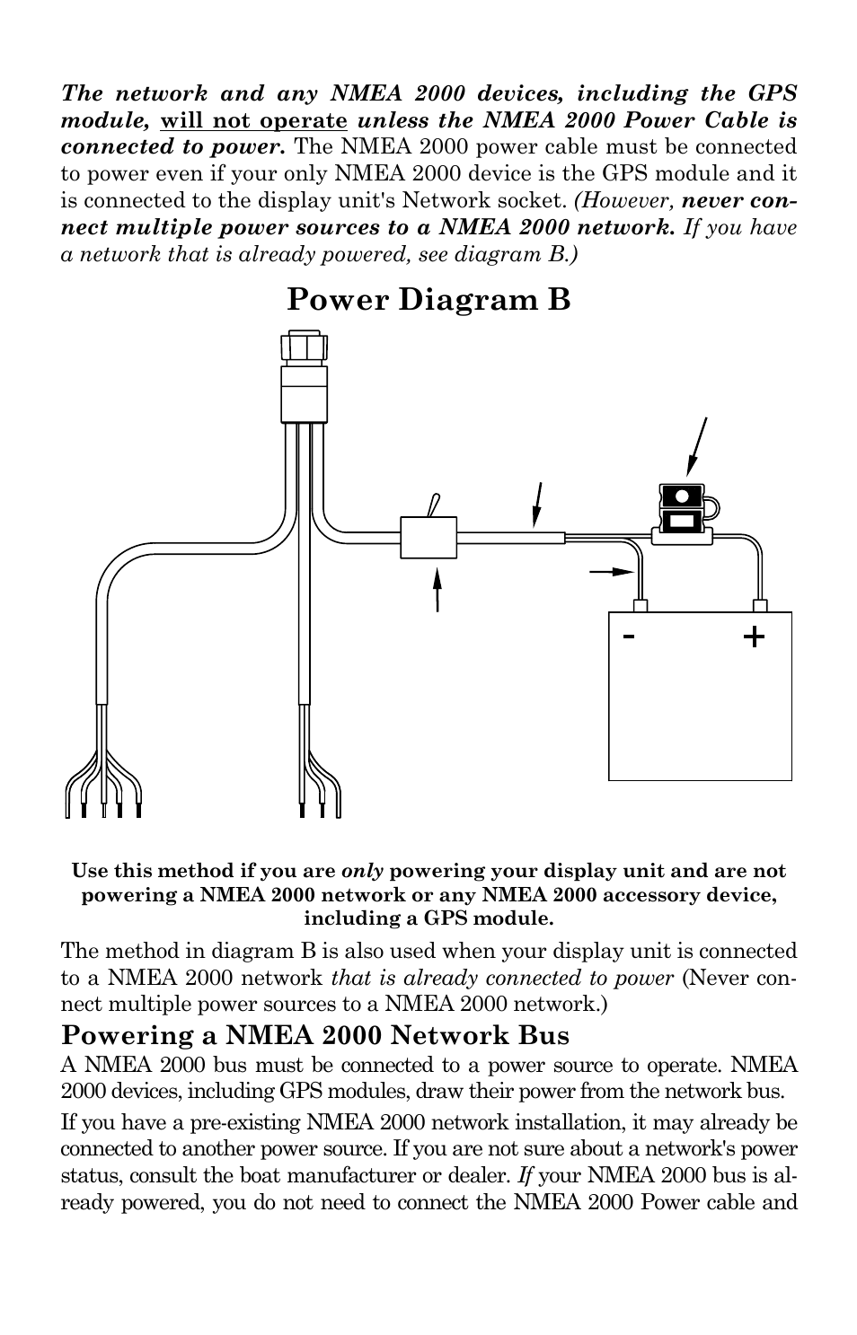 Power diagram b, Powering a nmea 2000 network bus | Lowrance electronic GlobalMap Baja 840C User Manual | Page 21 / 164