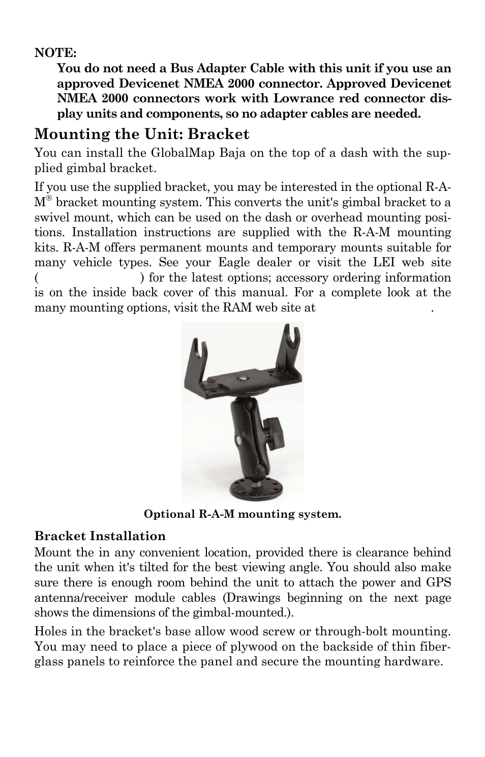 Mounting the unit: bracket | Lowrance electronic GlobalMap Baja 840C User Manual | Page 28 / 164