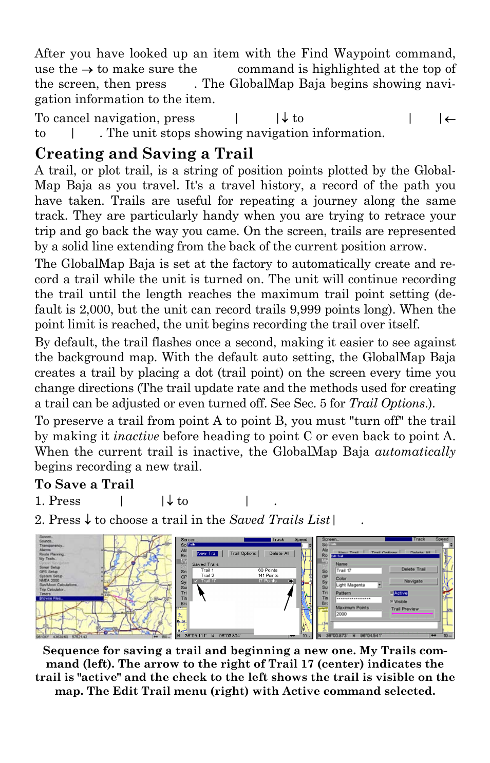 Creating and saving a trail | Lowrance electronic GlobalMap Baja 840C User Manual | Page 55 / 164