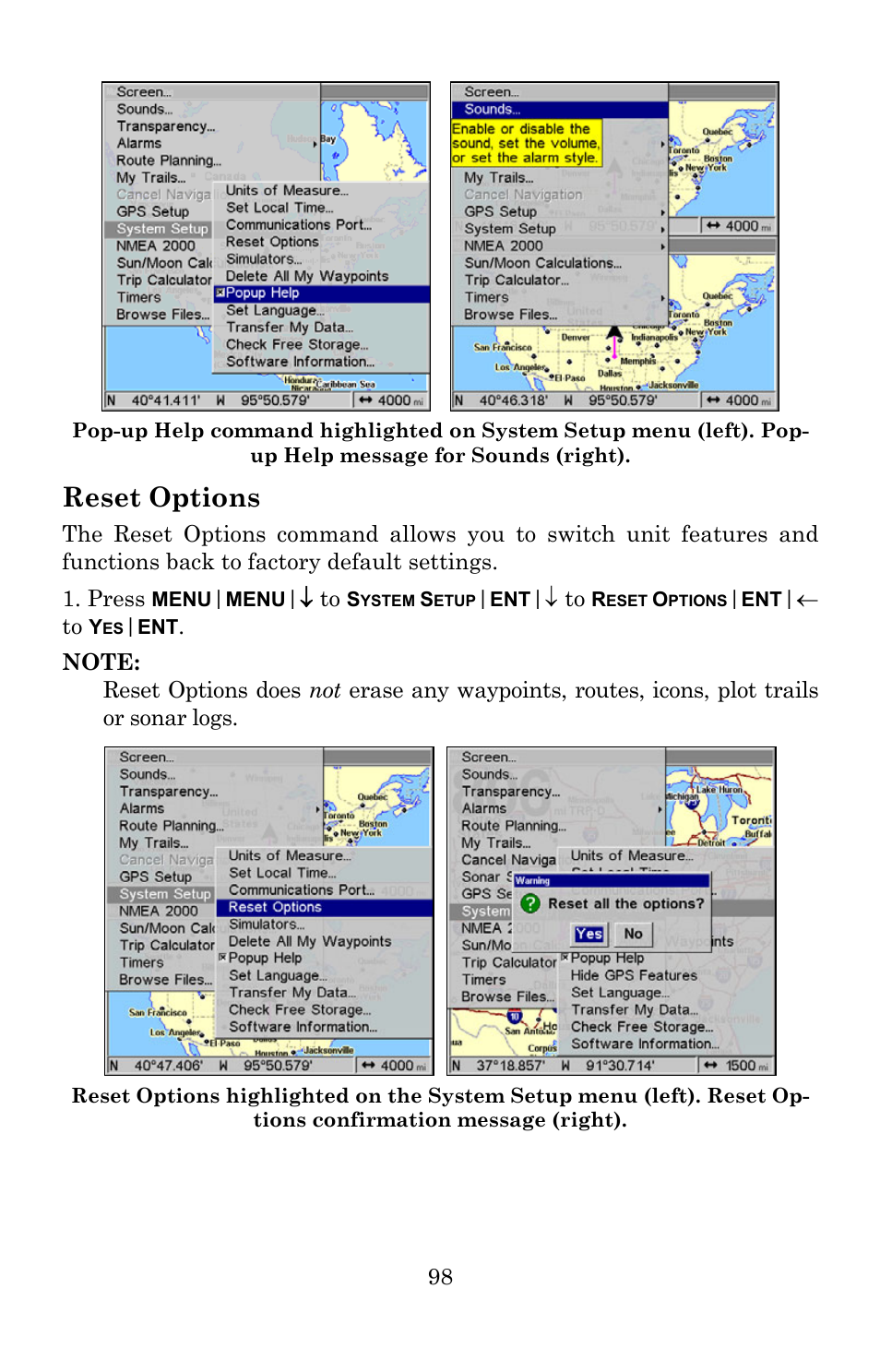 Reset options | Lowrance electronic 5300c User Manual | Page 106 / 172