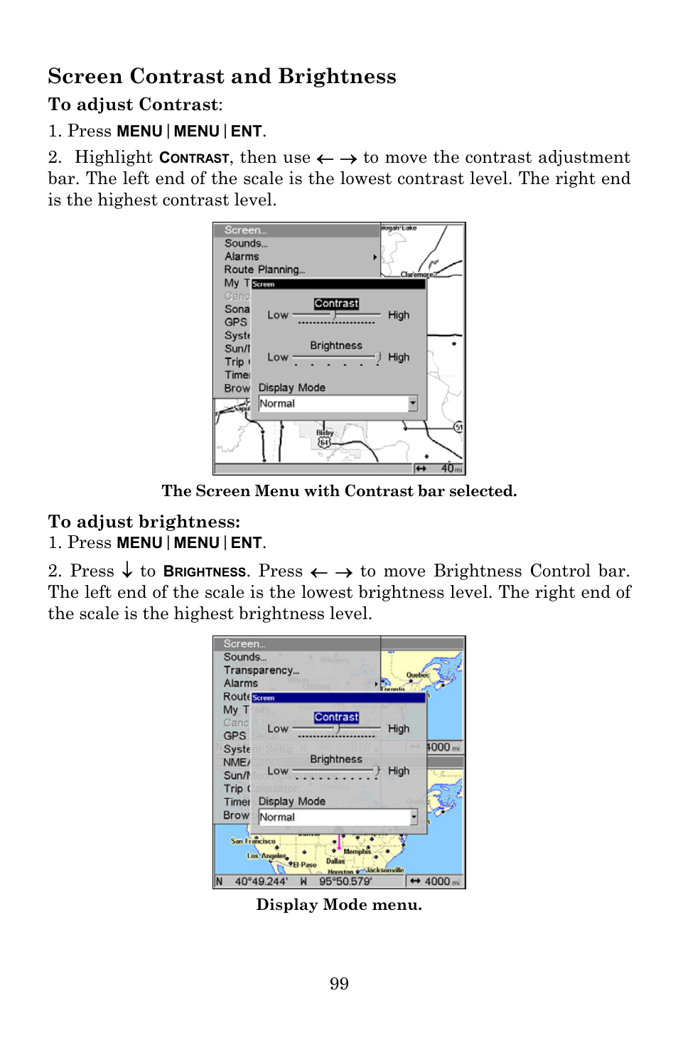 Screen contrast and brightness | Lowrance electronic 5300c User Manual | Page 107 / 172