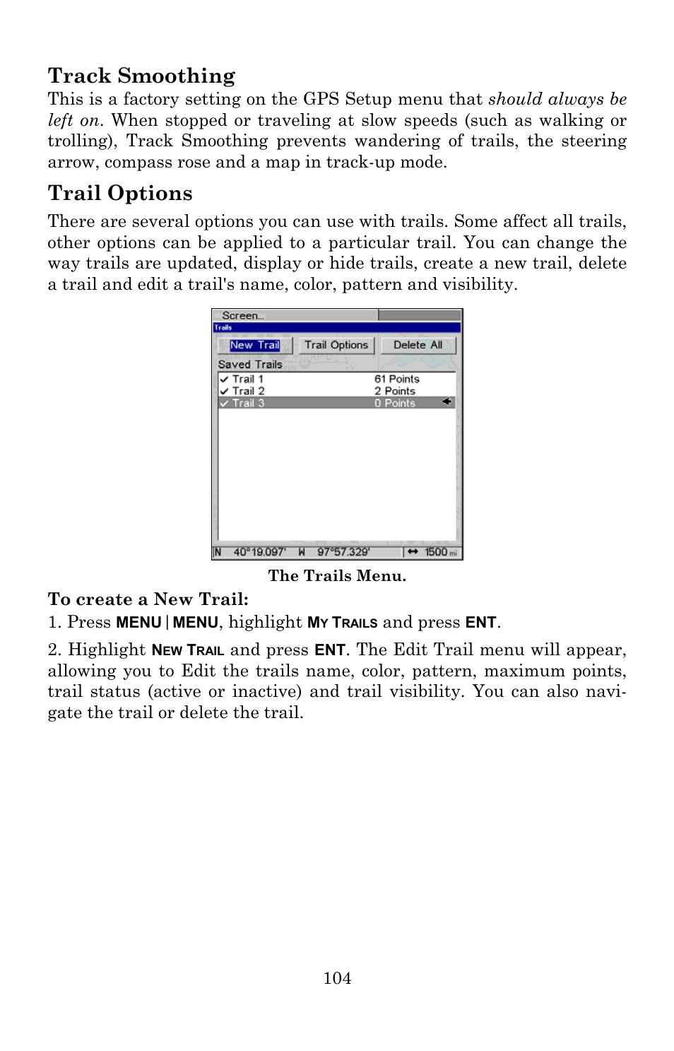 Track smoothing, Trail options | Lowrance electronic 5300c User Manual | Page 112 / 172