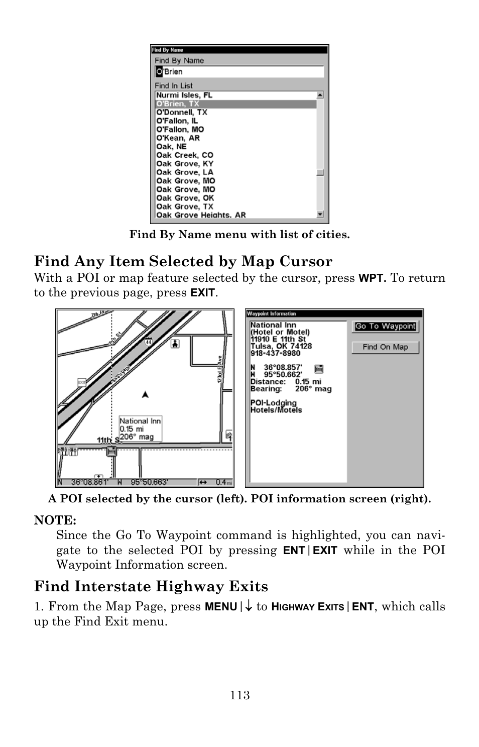 Find any item selected by map cursor, Find interstate highway exits | Lowrance electronic 5300c User Manual | Page 121 / 172