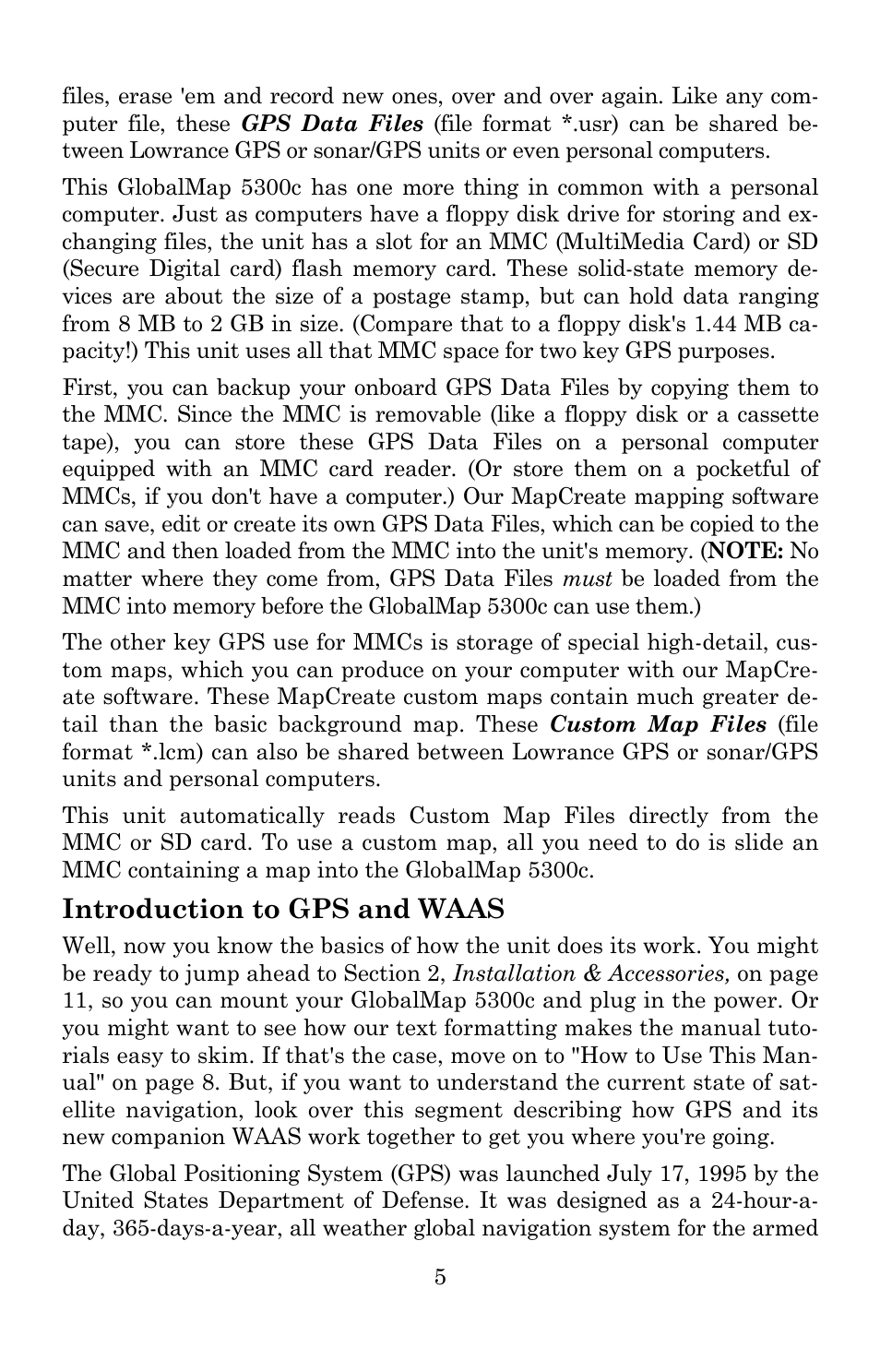 Introduction to gps and waas | Lowrance electronic 5300c User Manual | Page 13 / 172