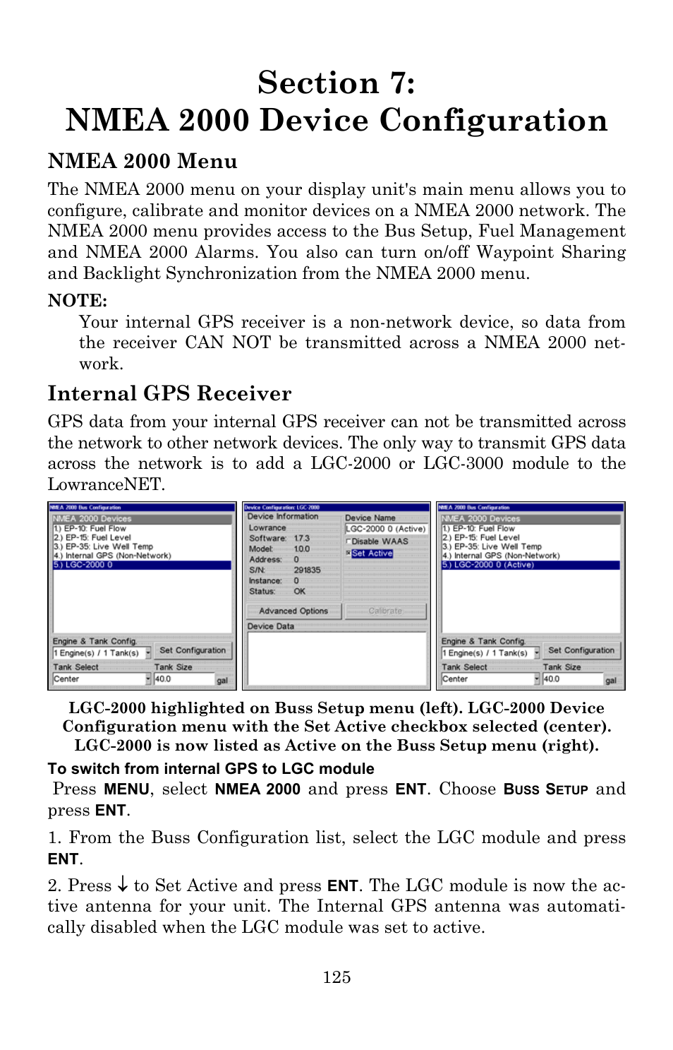 Nmea 2000 menu, Internal gps receiver | Lowrance electronic 5300c User Manual | Page 133 / 172