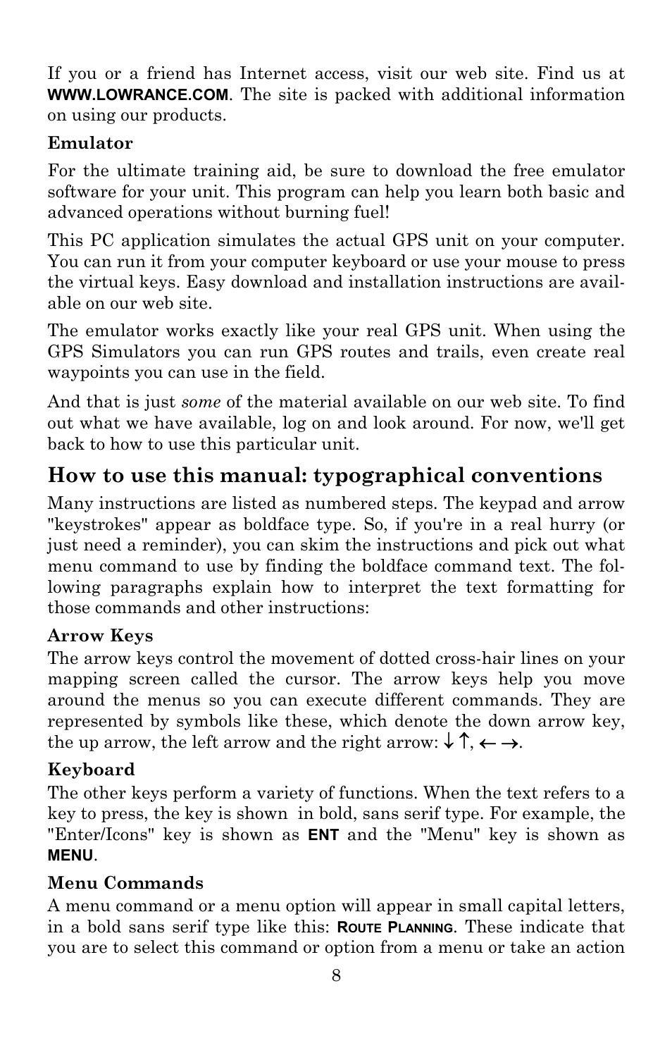 How to use this manual: typographical conventions | Lowrance electronic 5300c User Manual | Page 16 / 172