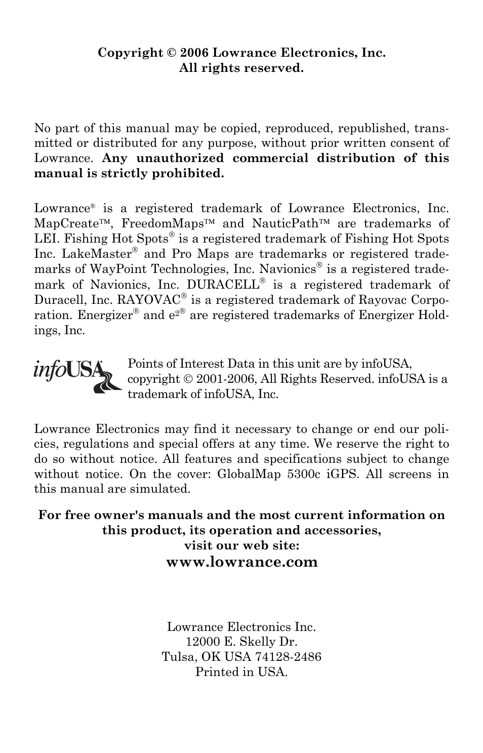 Lowrance electronic 5300c User Manual | Page 2 / 172