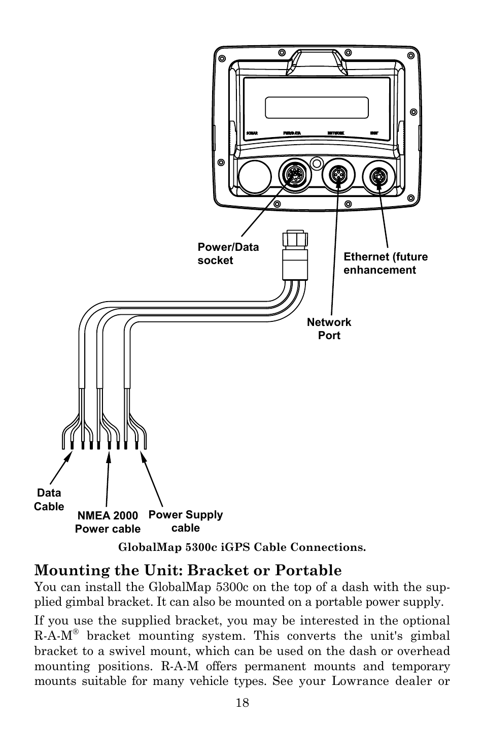 Mounting the unit: bracket or portable | Lowrance electronic 5300c User Manual | Page 26 / 172