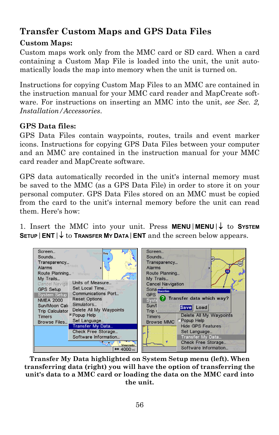 Transfer custom maps and gps data files | Lowrance electronic 5300c User Manual | Page 64 / 172