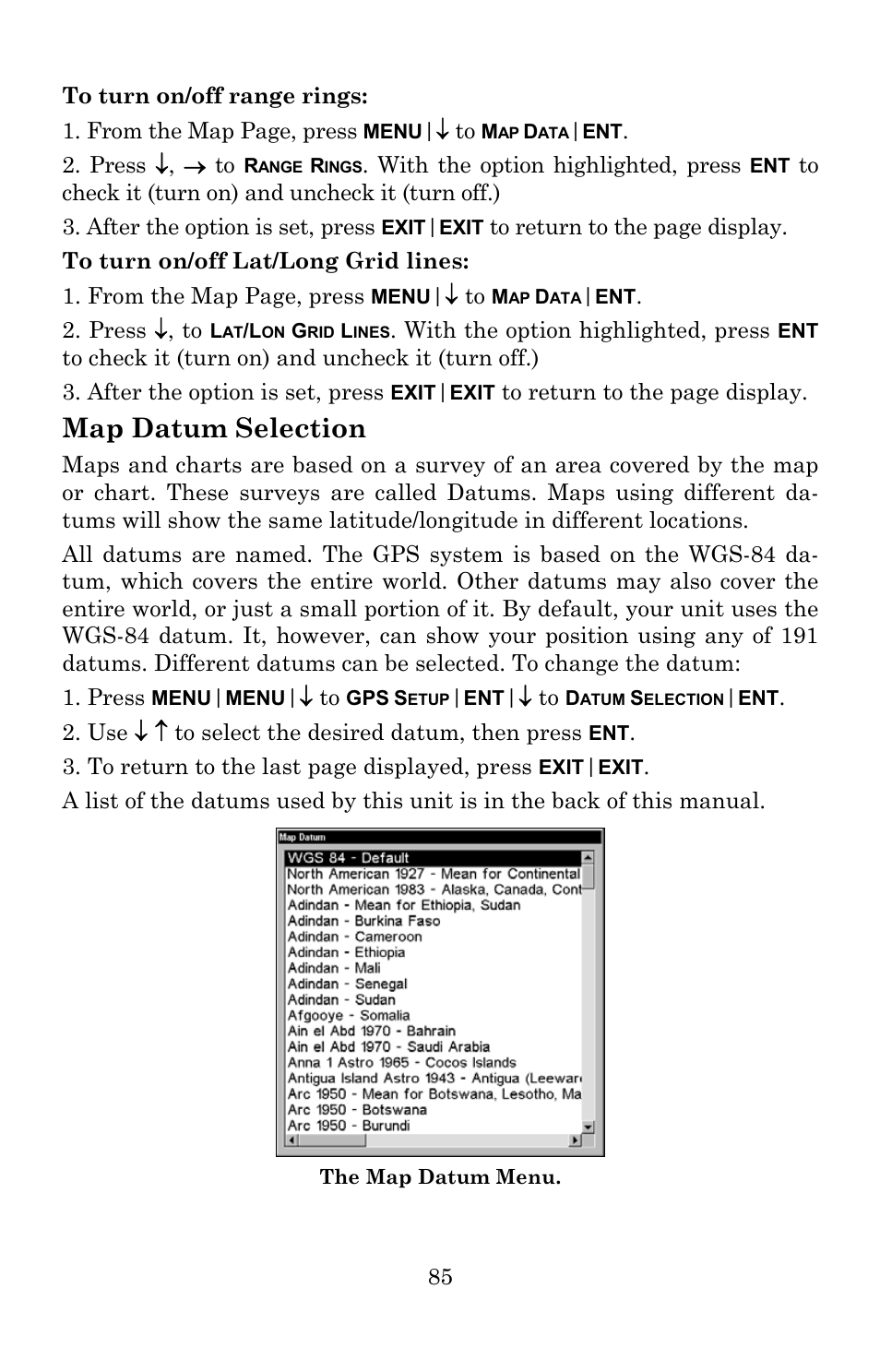 Map datum selection | Lowrance electronic 5300c User Manual | Page 93 / 172