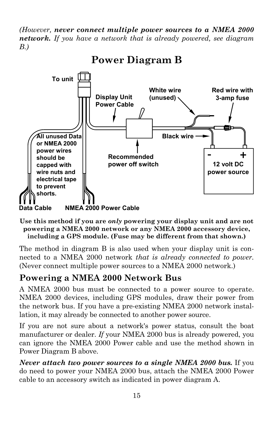 Power diagram b, Powering a nmea 2000 network bus | Lowrance electronic 5200C User Manual | Page 21 / 164