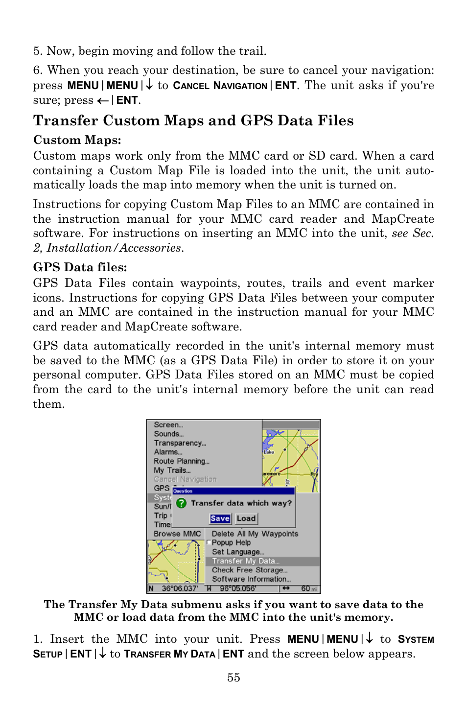 Transfer custom maps and gps data files | Lowrance electronic 5200C User Manual | Page 61 / 164