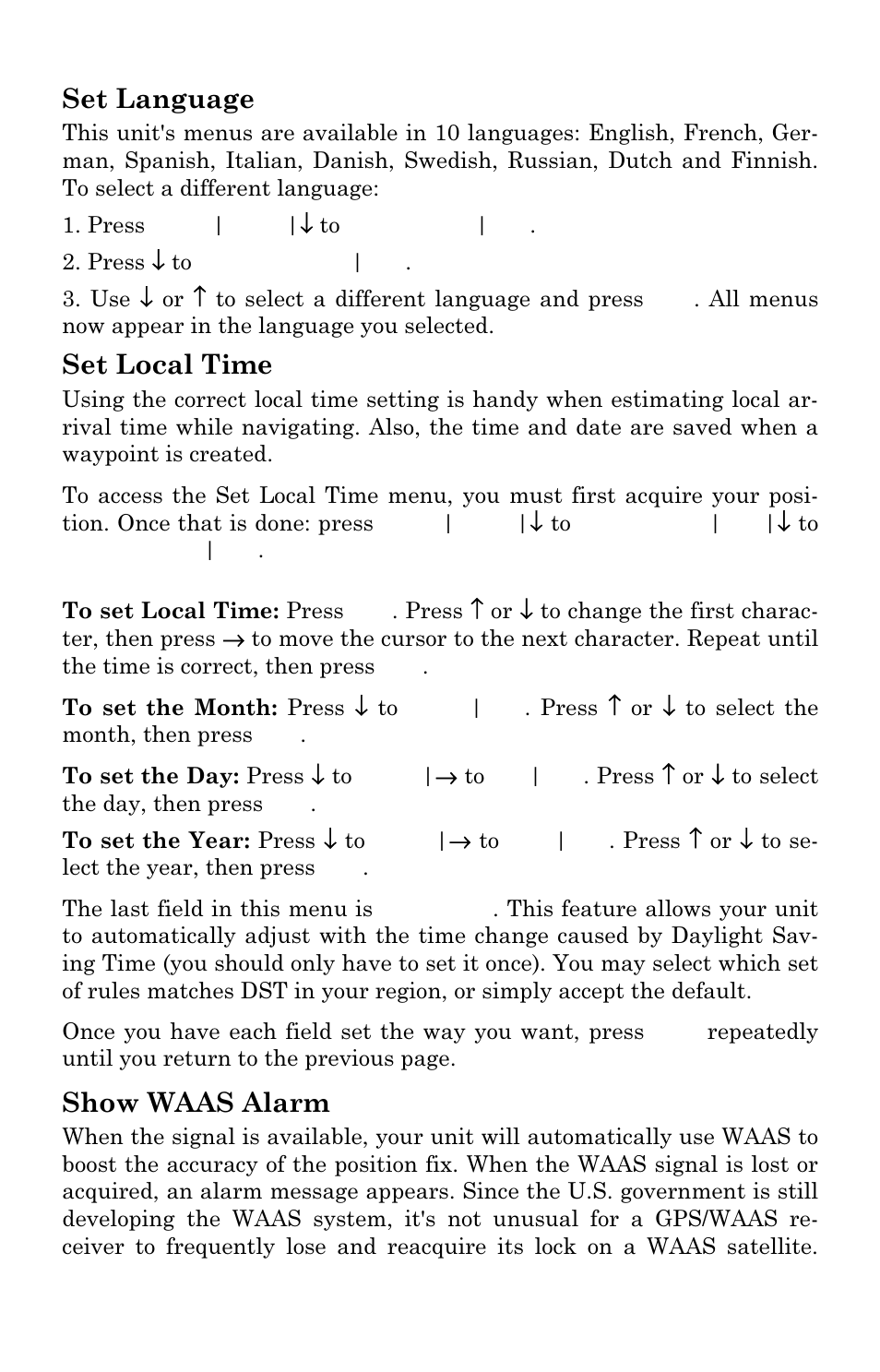 Set language, Set local time, Show waas alarm | Lowrance electronic GlobalMap 3300C User Manual | Page 101 / 140