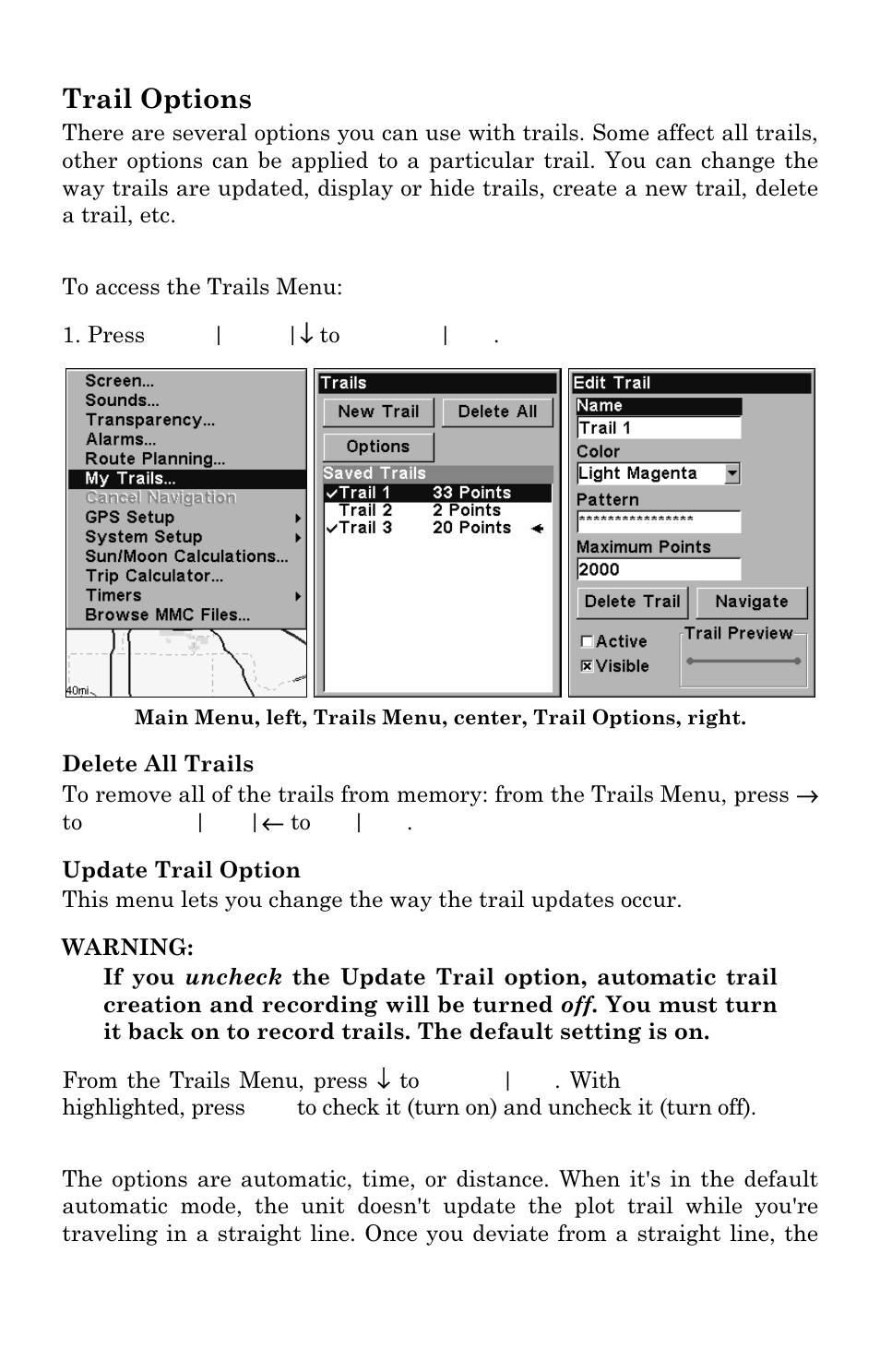 Trail options | Lowrance electronic GlobalMap 3300C User Manual | Page 104 / 140