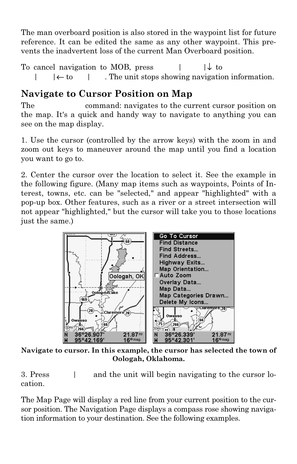 Navigate to cursor position on map | Lowrance electronic GlobalMap 3300C User Manual | Page 55 / 140