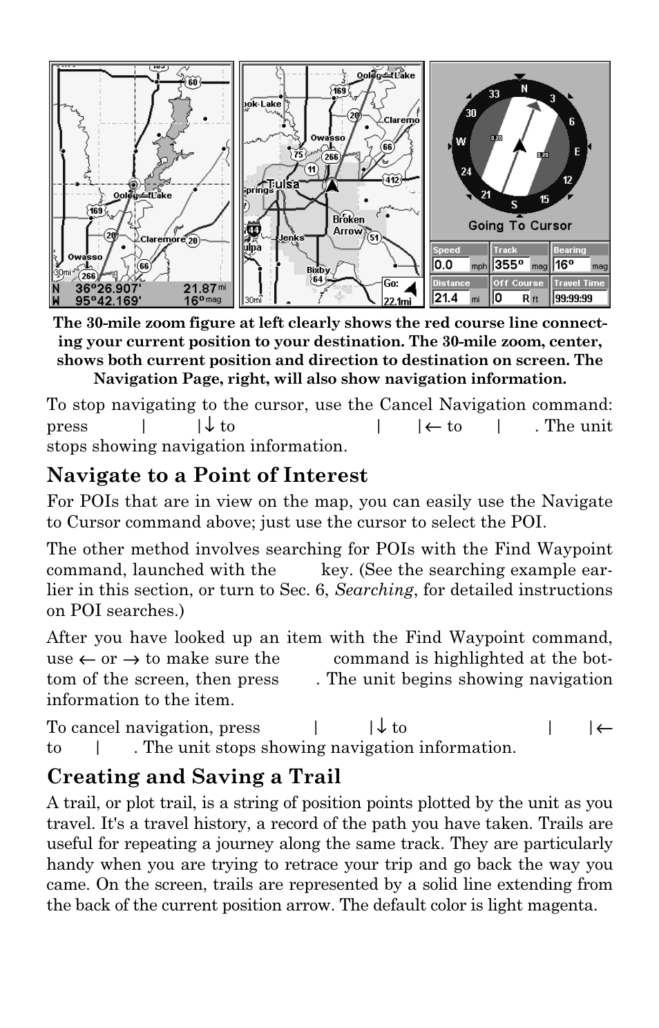 Navigate to a point of interest, Creating and saving a trail | Lowrance electronic GlobalMap 3300C User Manual | Page 56 / 140