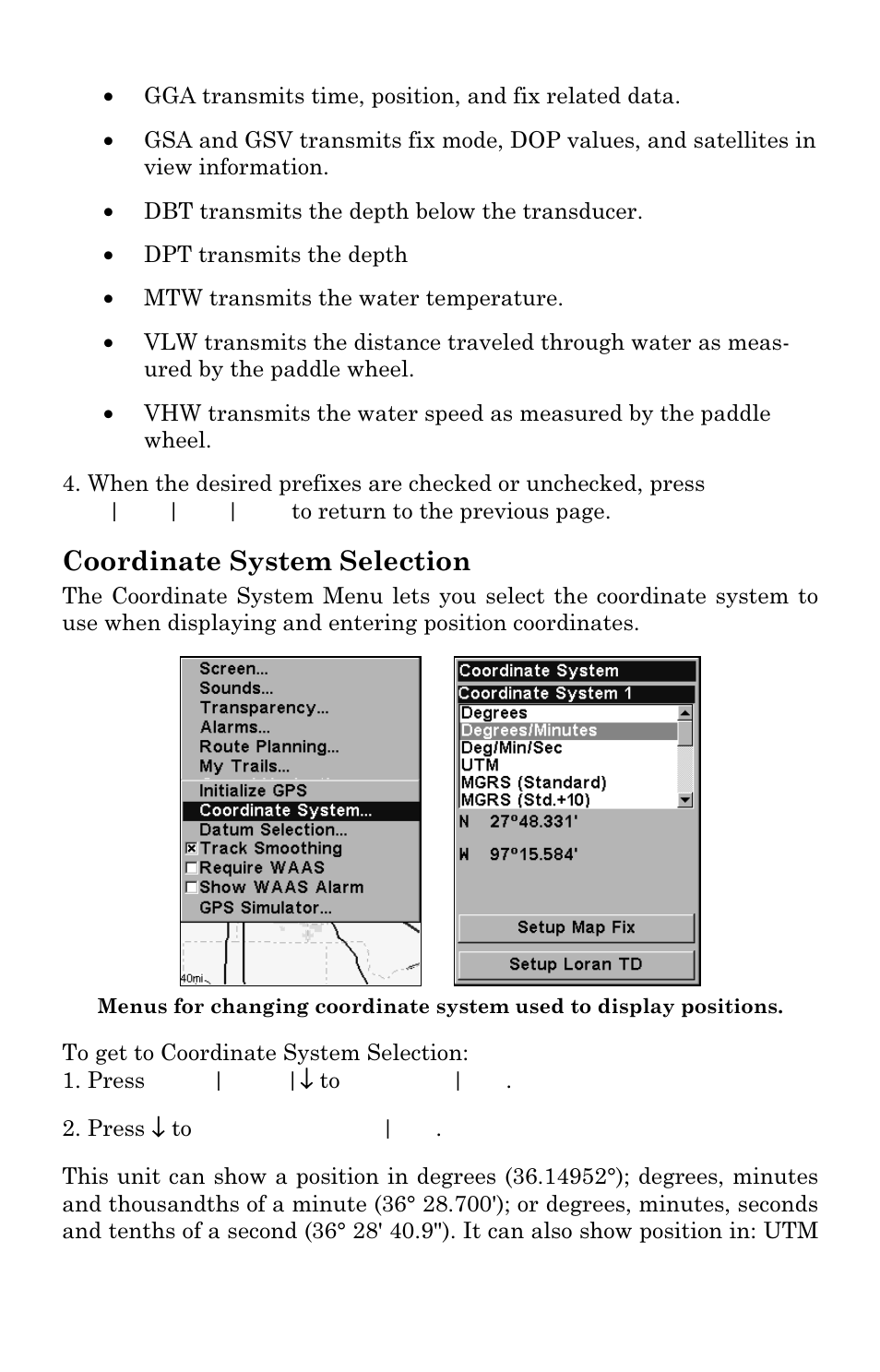 Coordinate system selection | Lowrance electronic GlobalMap 3300C User Manual | Page 82 / 140