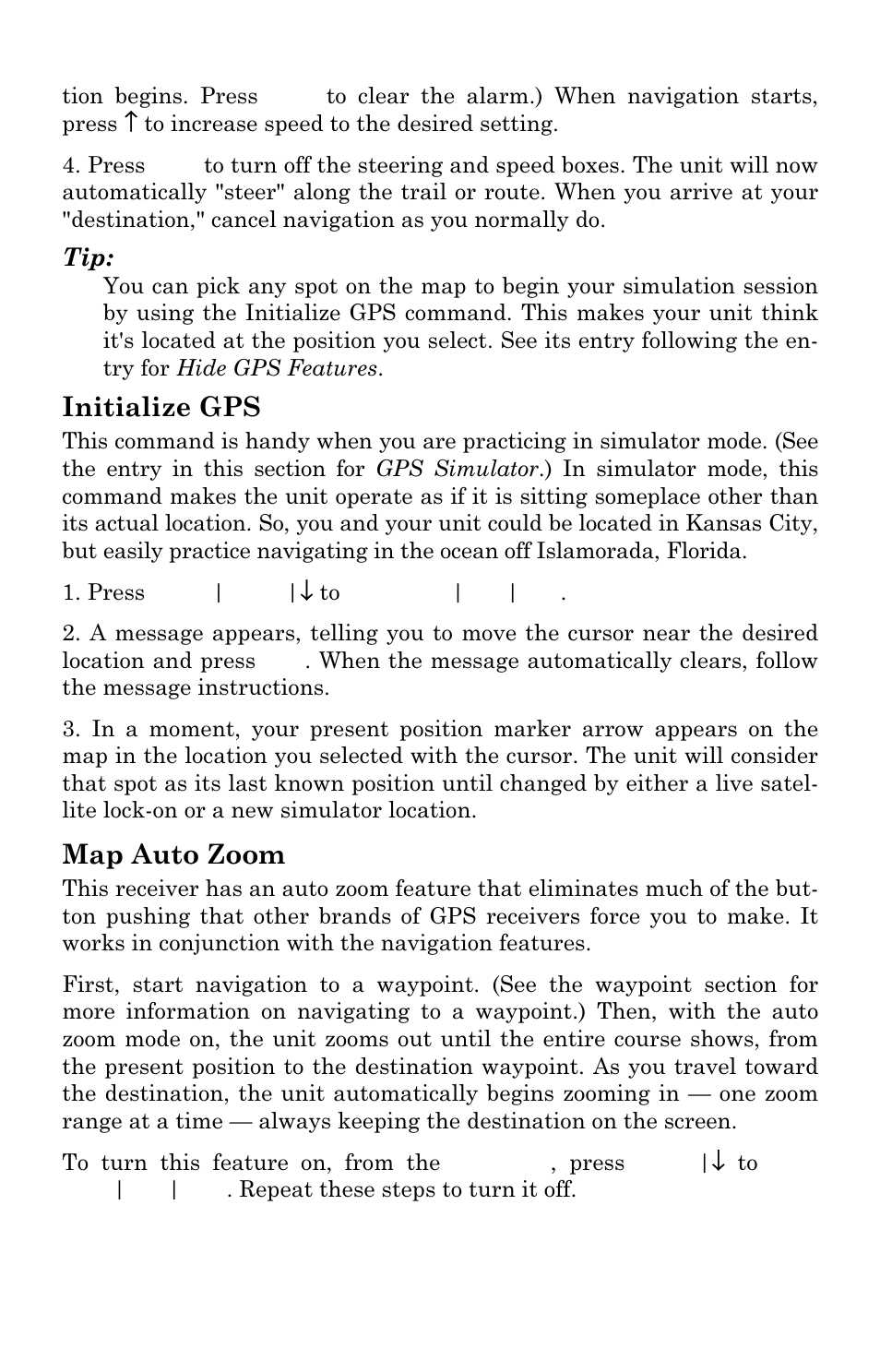 Initialize gps, Map auto zoom | Lowrance electronic GlobalMap 3300C User Manual | Page 87 / 140