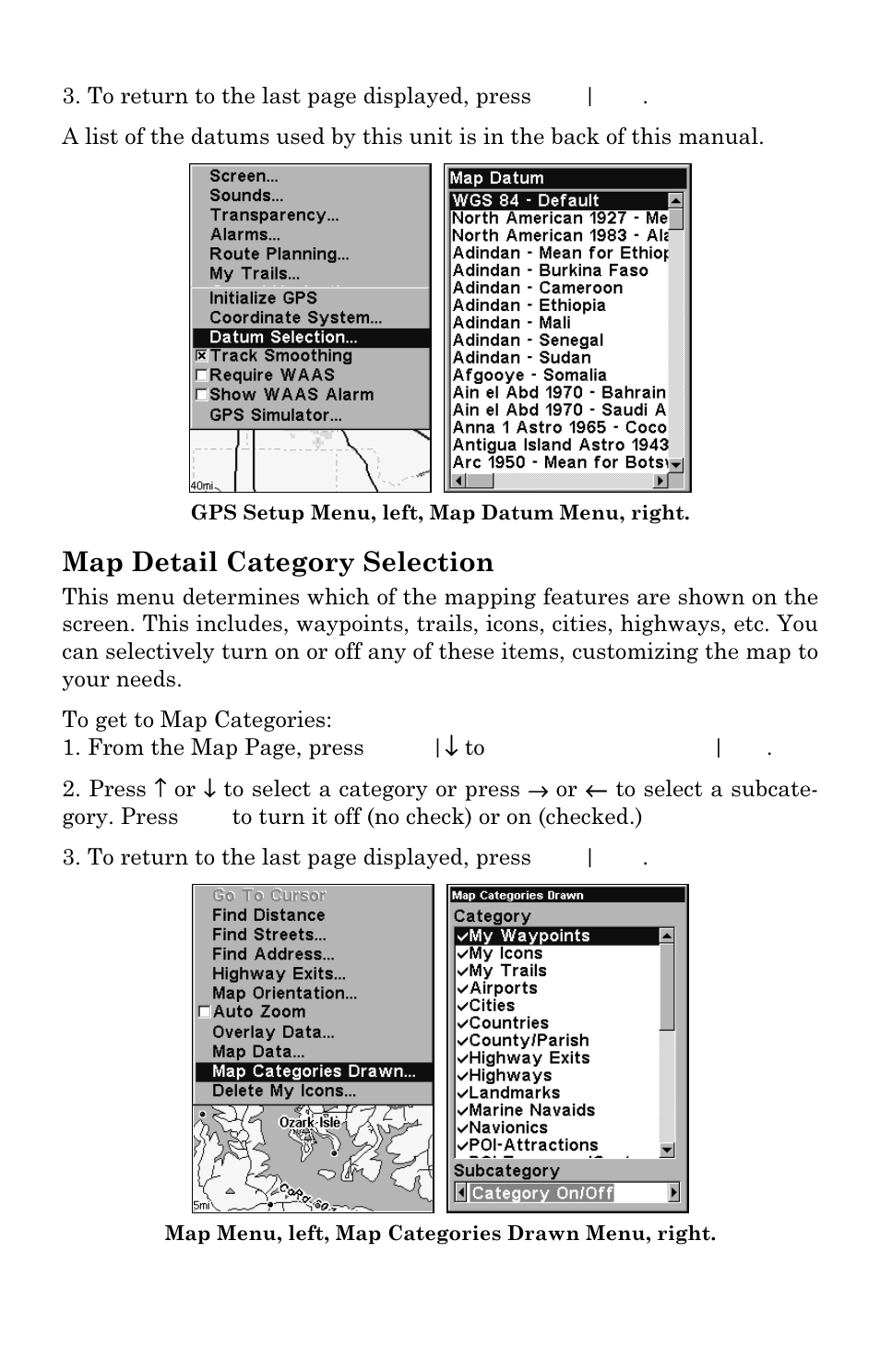 Map detail category selection | Lowrance electronic GlobalMap 3300C User Manual | Page 90 / 140