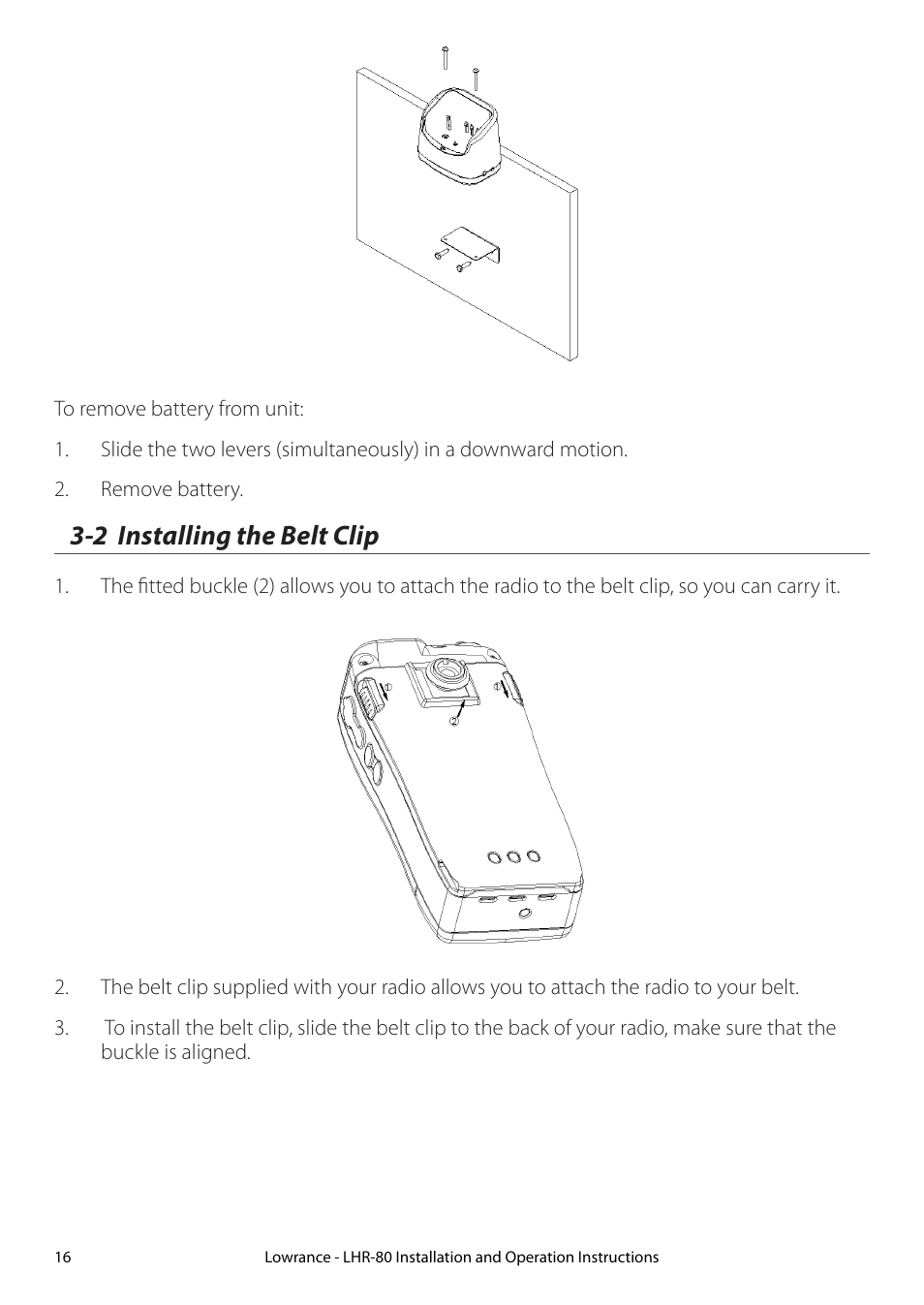 2 installing the belt clip | Lowrance electronic LHR-80 User Manual | Page 16 / 80