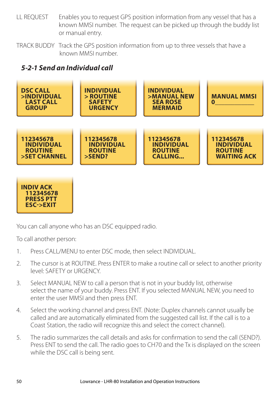 2-1 send an individual call | Lowrance electronic LHR-80 User Manual | Page 50 / 80