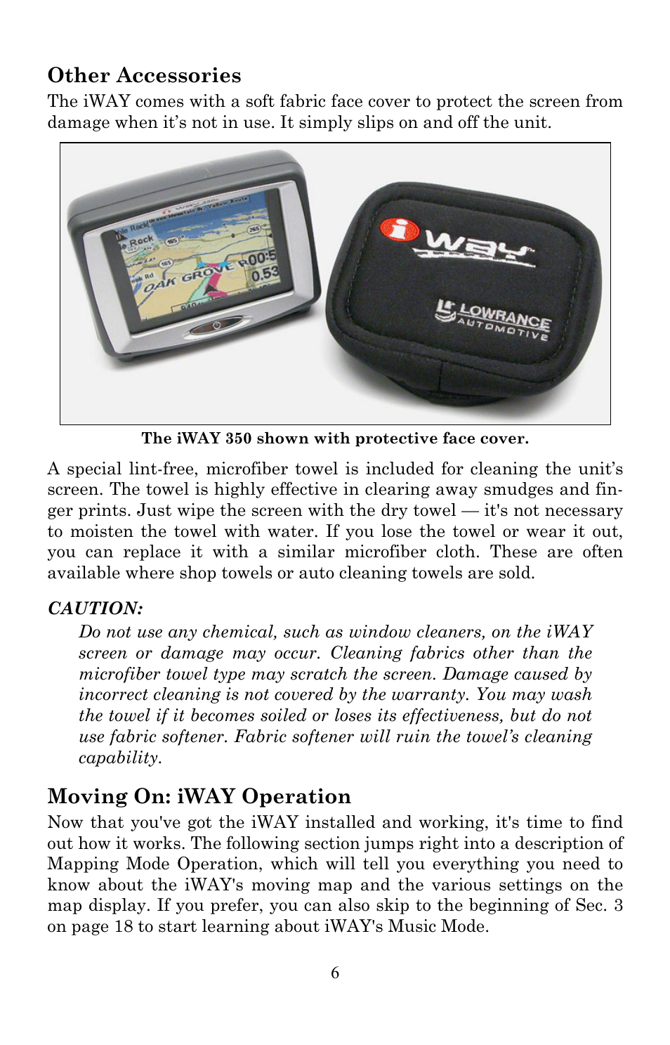 Other accessories, Moving on: iway operation | Lowrance electronic Lowrance IWAY 350C User Manual | Page 13 / 78