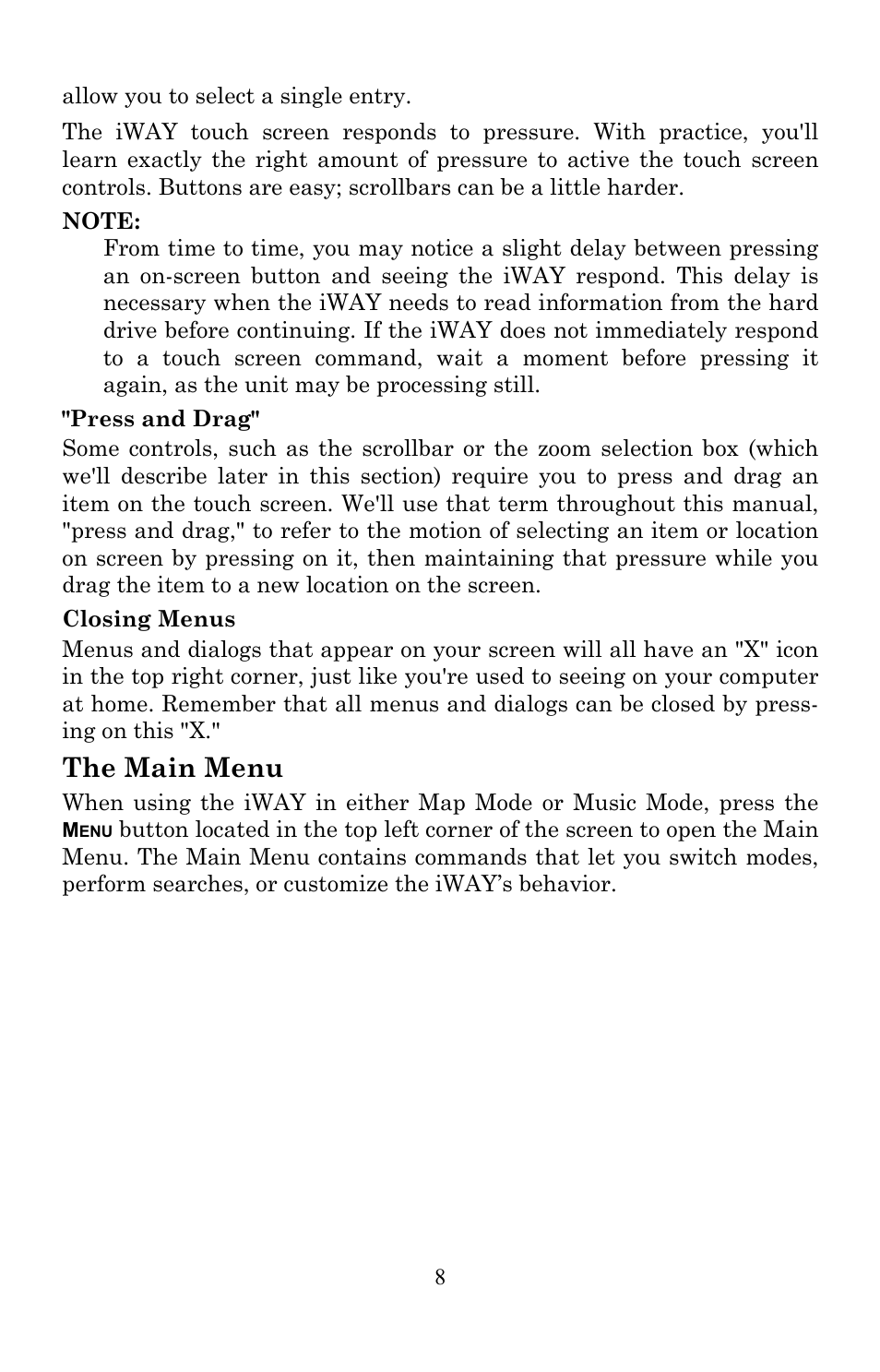 The main menu | Lowrance electronic Lowrance IWAY 350C User Manual | Page 15 / 78