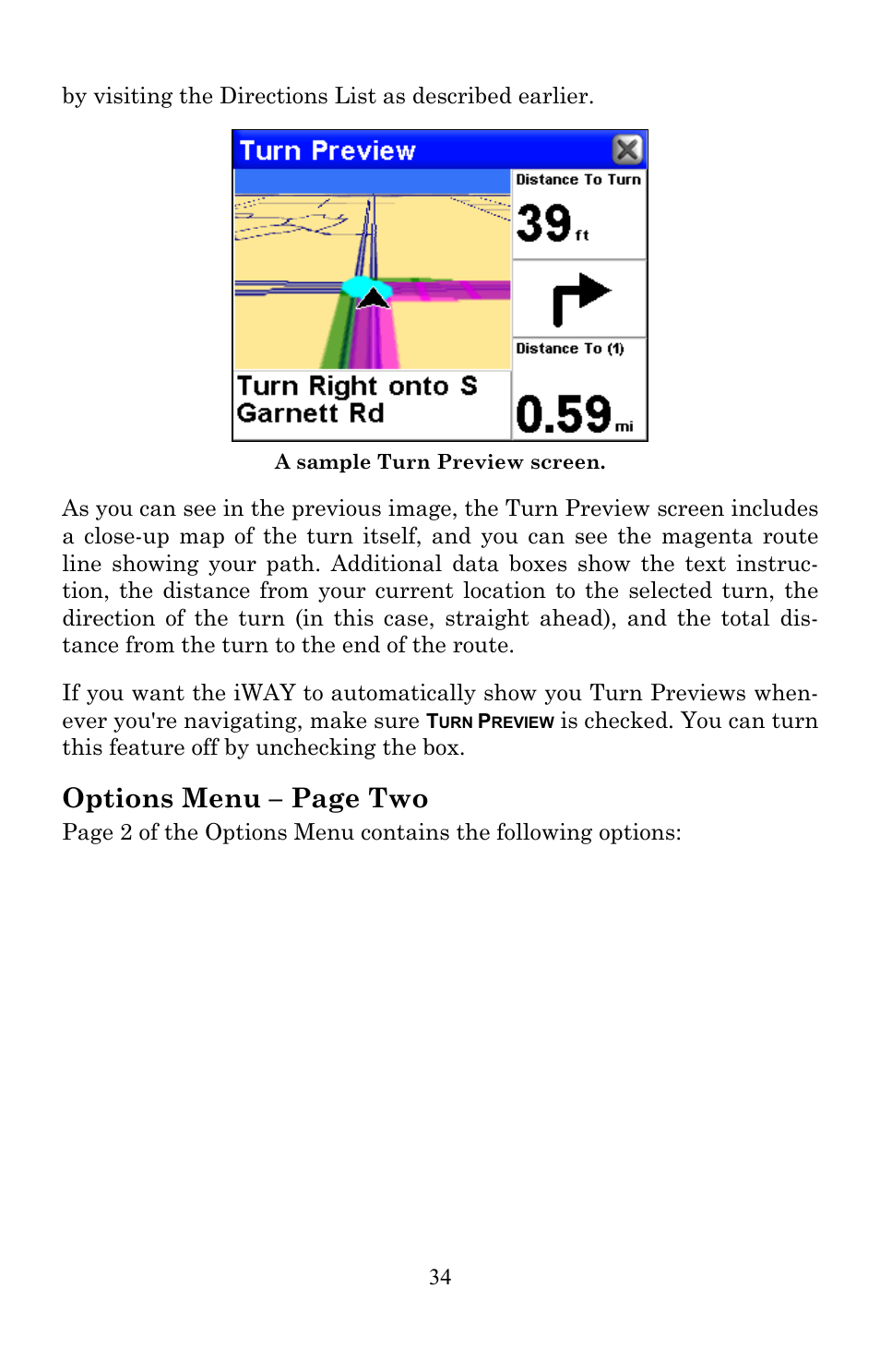 Options menu – page two | Lowrance electronic Lowrance IWAY 350C User Manual | Page 41 / 78