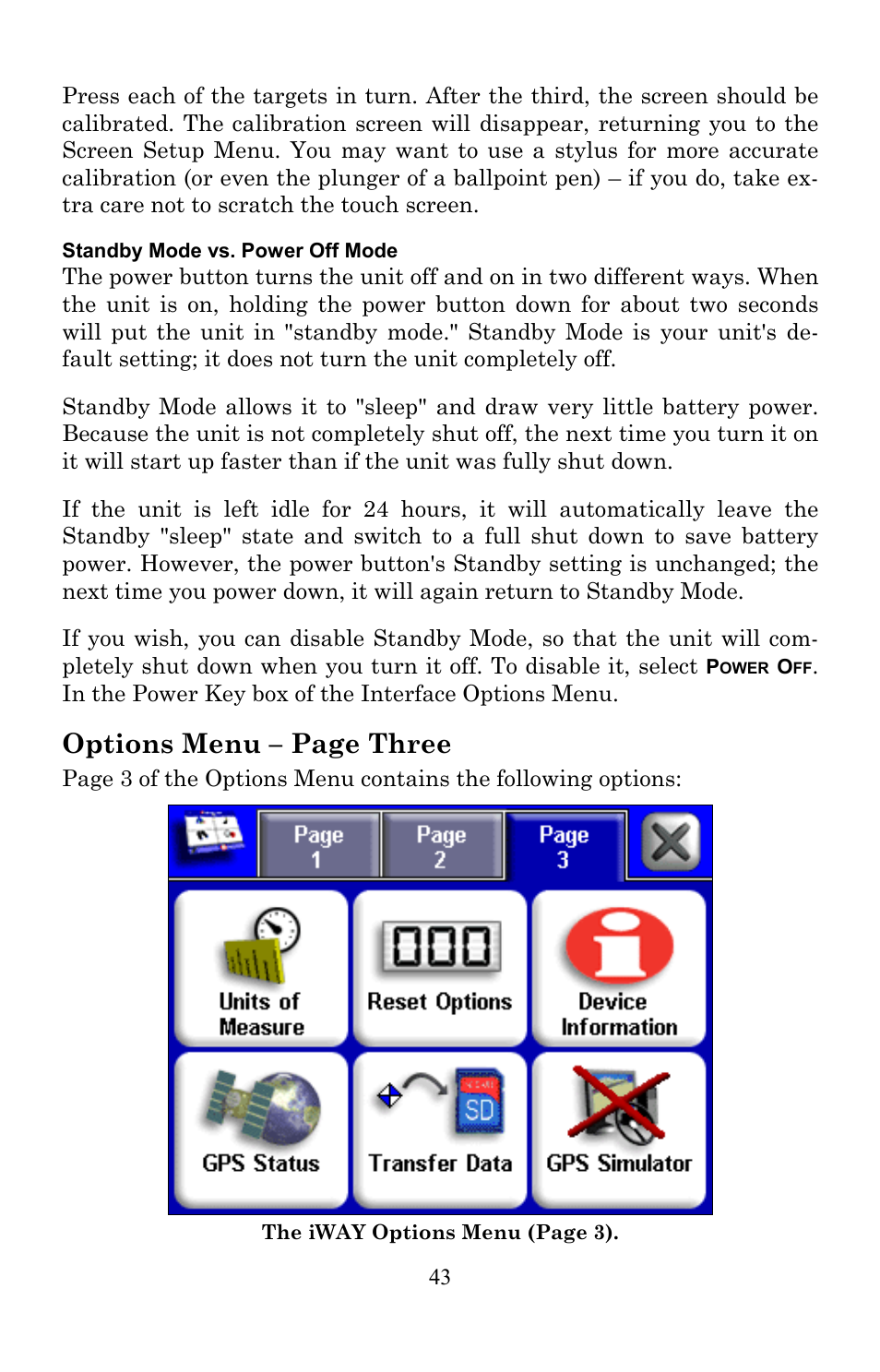 Options menu – page three | Lowrance electronic Lowrance IWAY 350C User Manual | Page 50 / 78