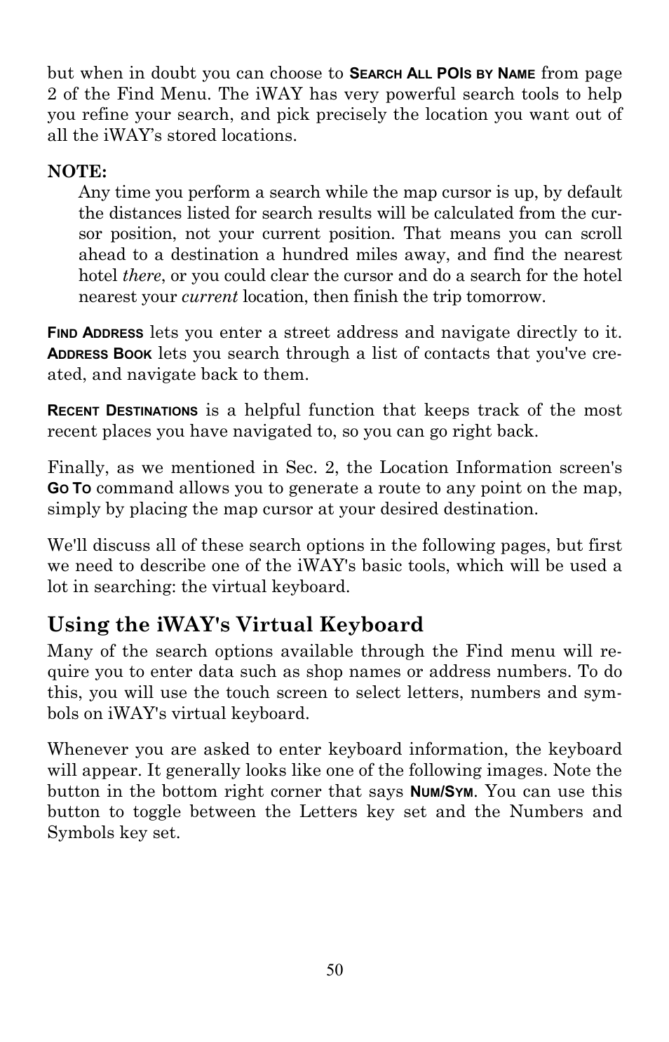 Using the iway's virtual keyboard | Lowrance electronic Lowrance IWAY 350C User Manual | Page 57 / 78