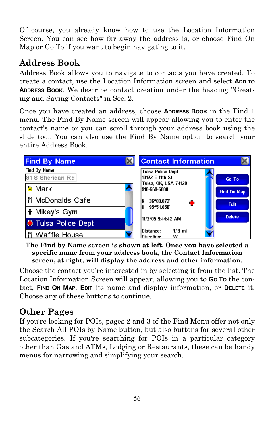 Address book, Other pages | Lowrance electronic Lowrance IWAY 350C User Manual | Page 63 / 78