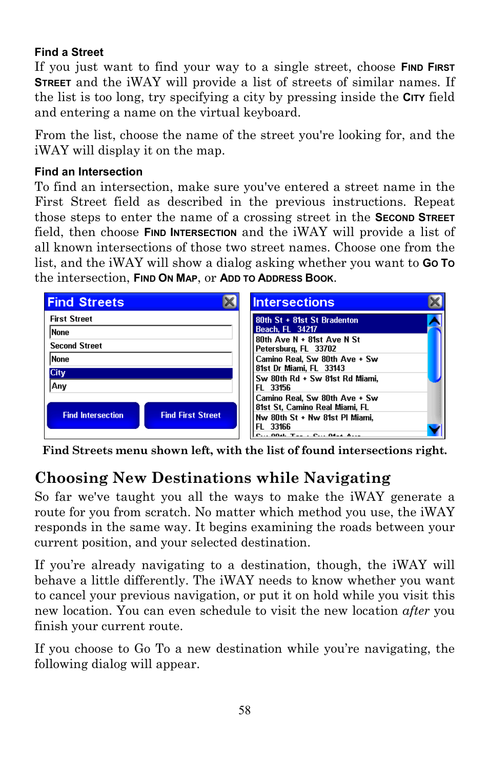 Choosing new destinations while navigating | Lowrance electronic Lowrance IWAY 350C User Manual | Page 65 / 78