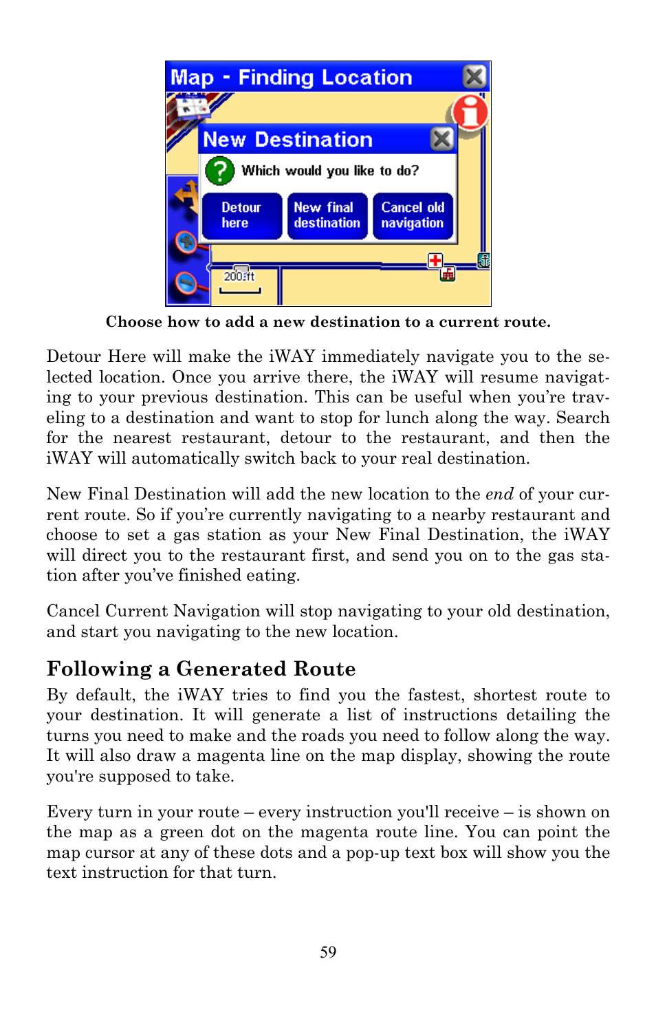 Following a generated route | Lowrance electronic Lowrance IWAY 350C User Manual | Page 66 / 78