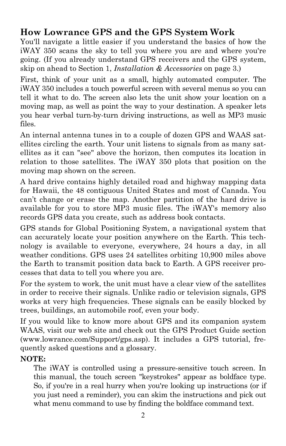 How lowrance gps and the gps system work | Lowrance electronic Lowrance IWAY 350C User Manual | Page 9 / 78