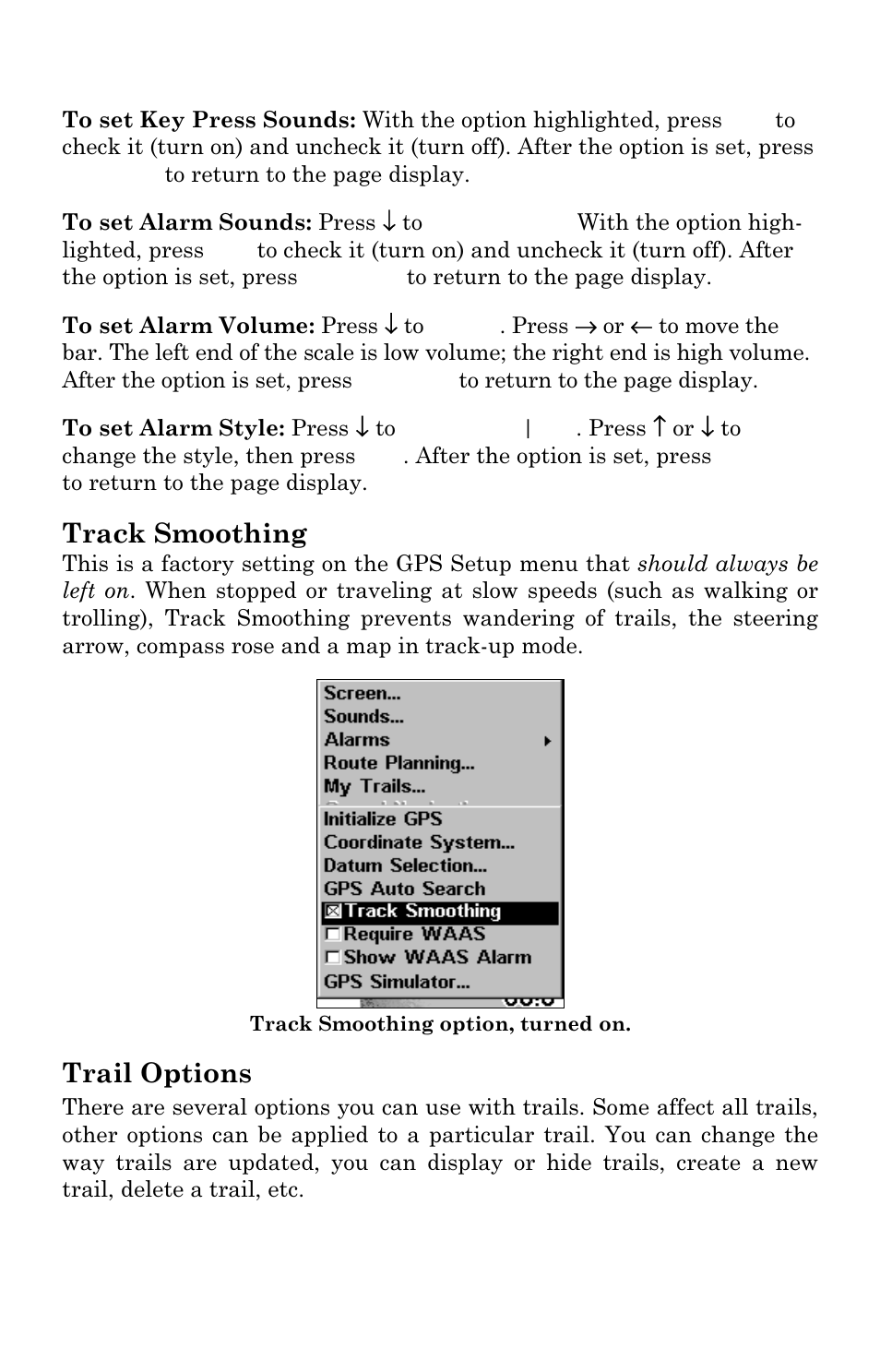 Track smoothing, Trail options | Lowrance electronic M56 User Manual | Page 134 / 164