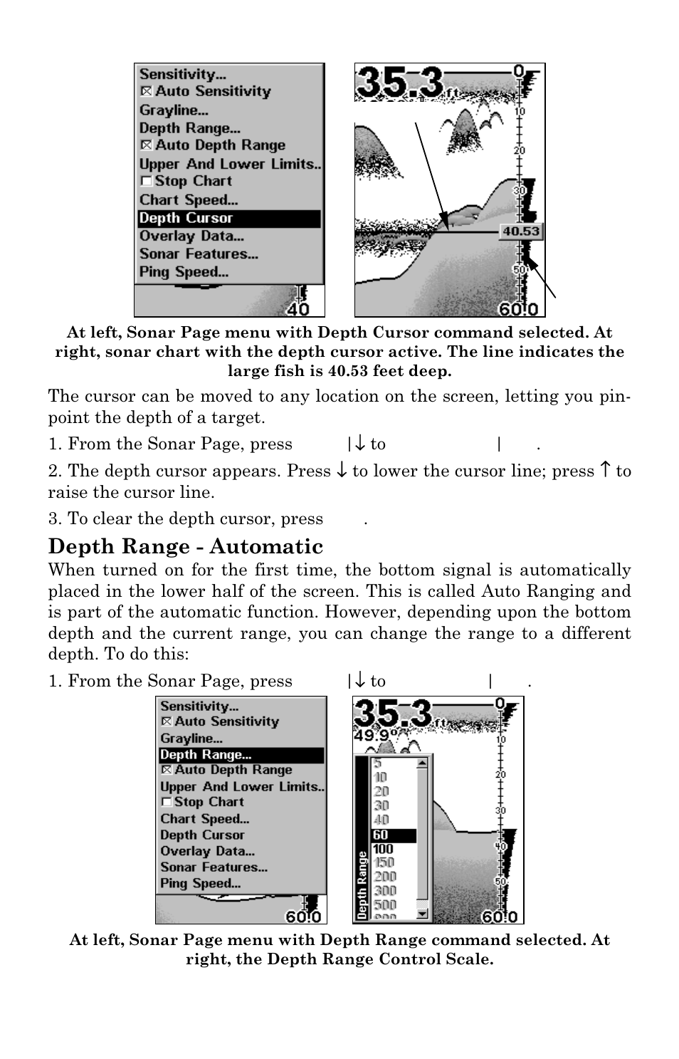 Depth range - automatic | Lowrance electronic M56 User Manual | Page 54 / 164