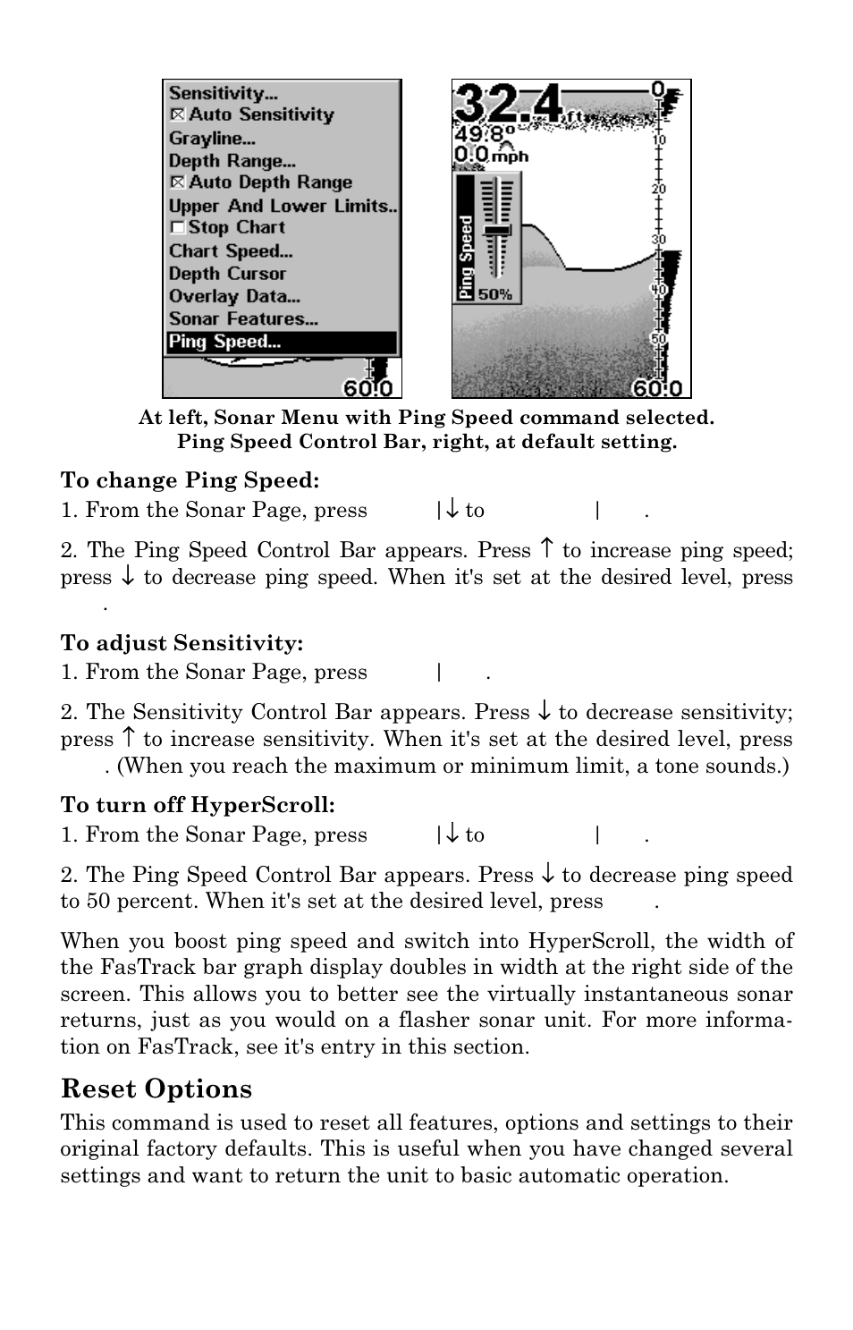 Reset options | Lowrance electronic M56 User Manual | Page 64 / 164