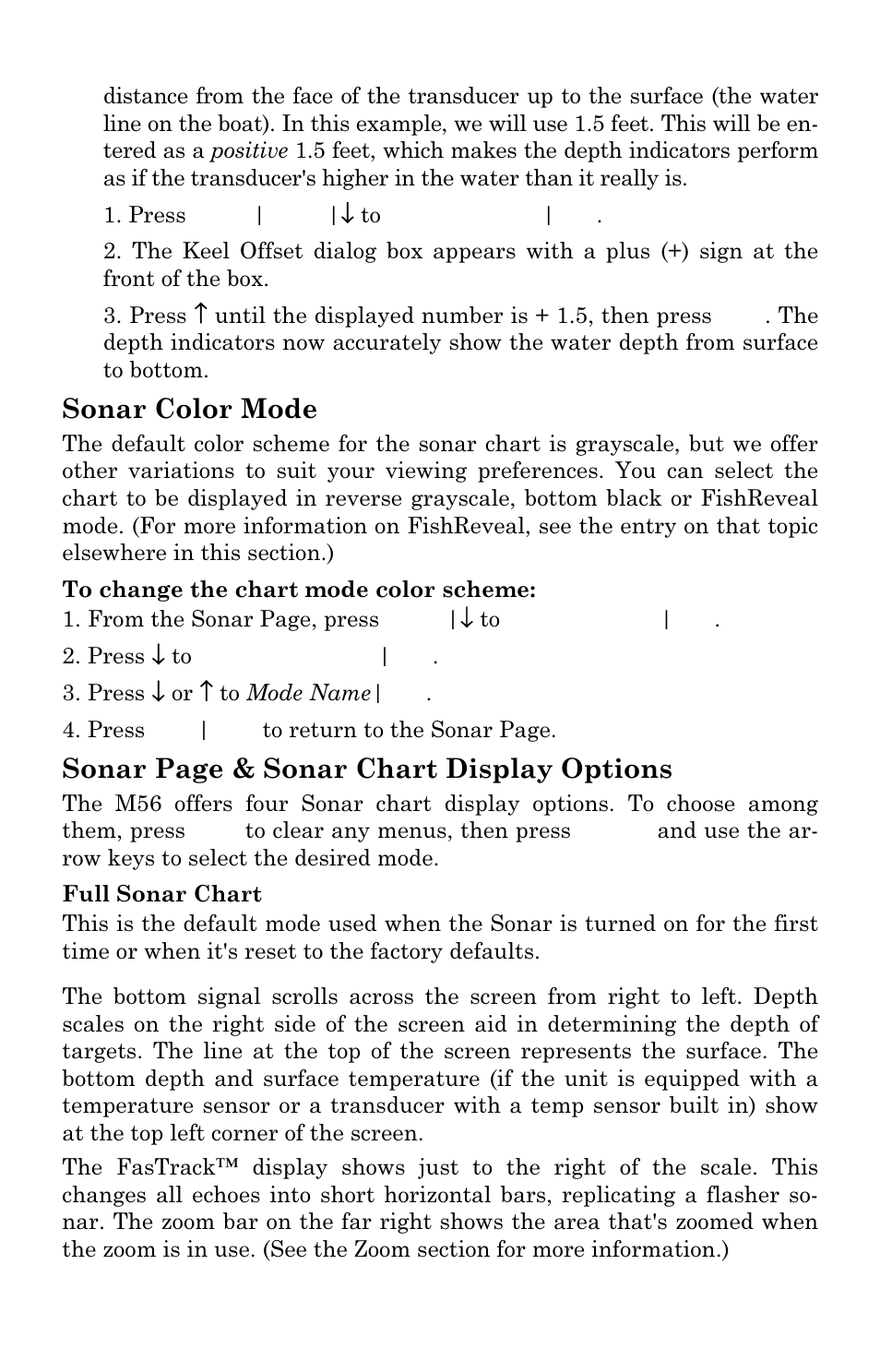 Sonar color mode, Sonar page & sonar chart display options | Lowrance electronic M56 User Manual | Page 68 / 164